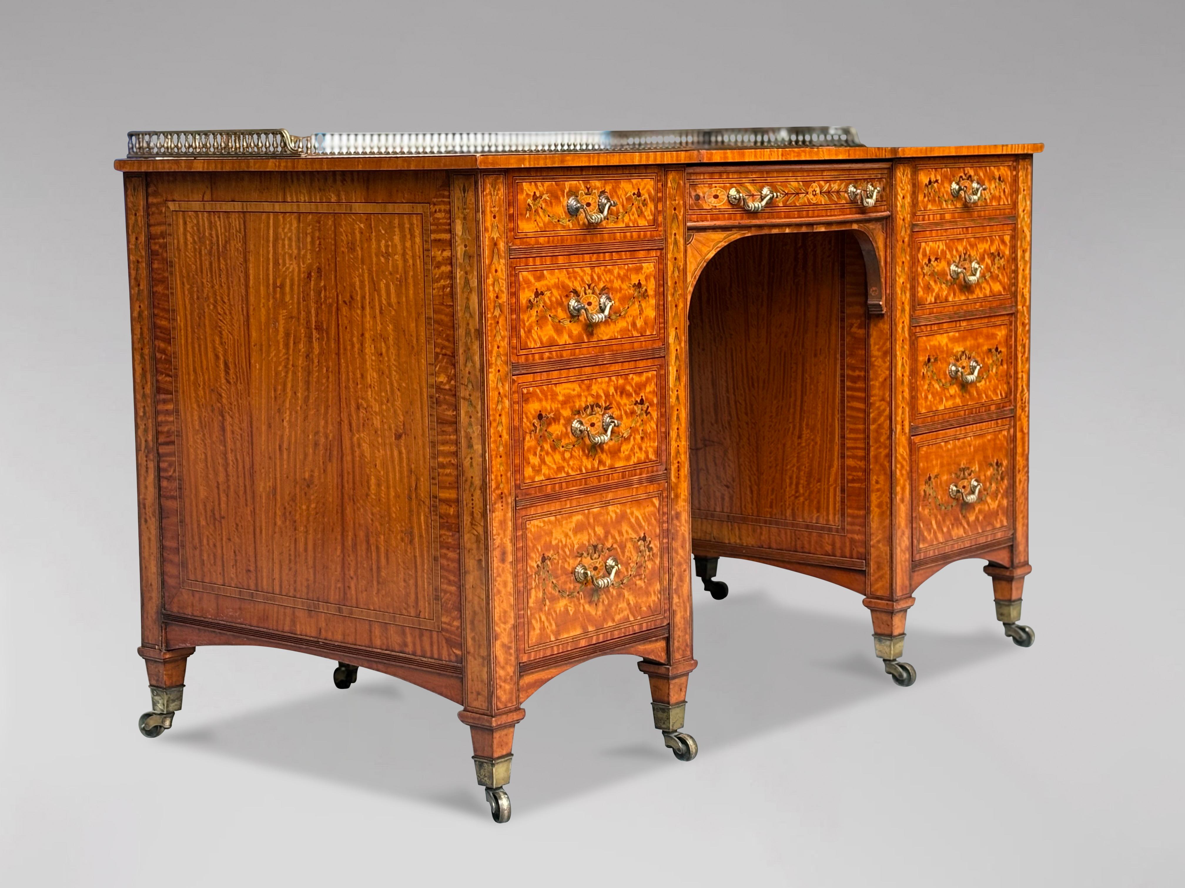 Inlay 19th Century Satinwood & Marquetry Desk Stamped by Gillows For Sale