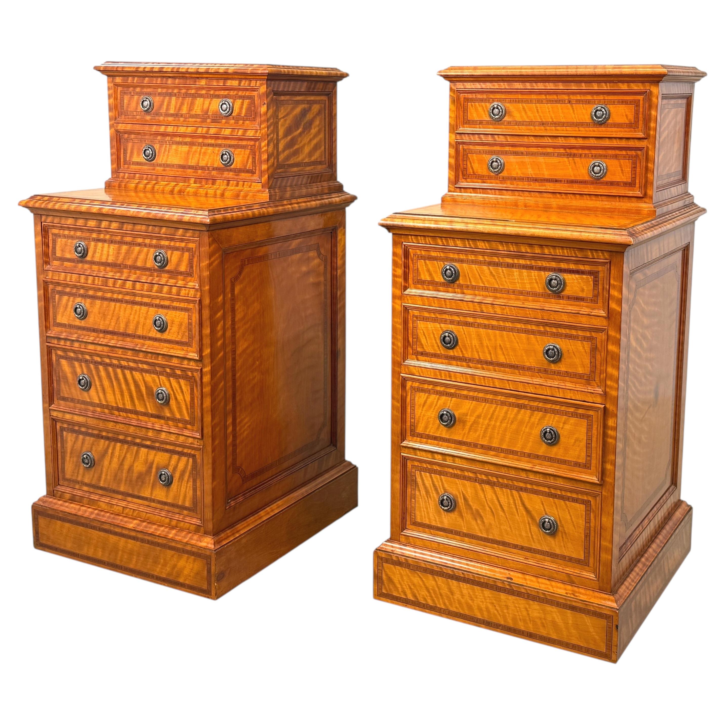 Late 19th Century Satinwood Bedside Chests, Edwardian Style, England