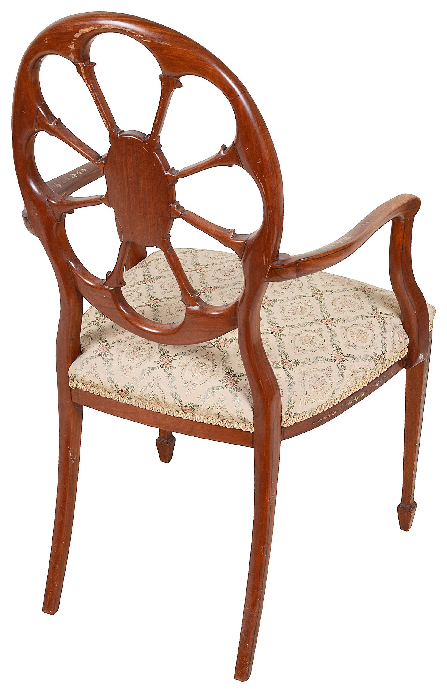 19th Century Satinwood Sheraton Revival Armchair In Good Condition For Sale In Brighton, Sussex