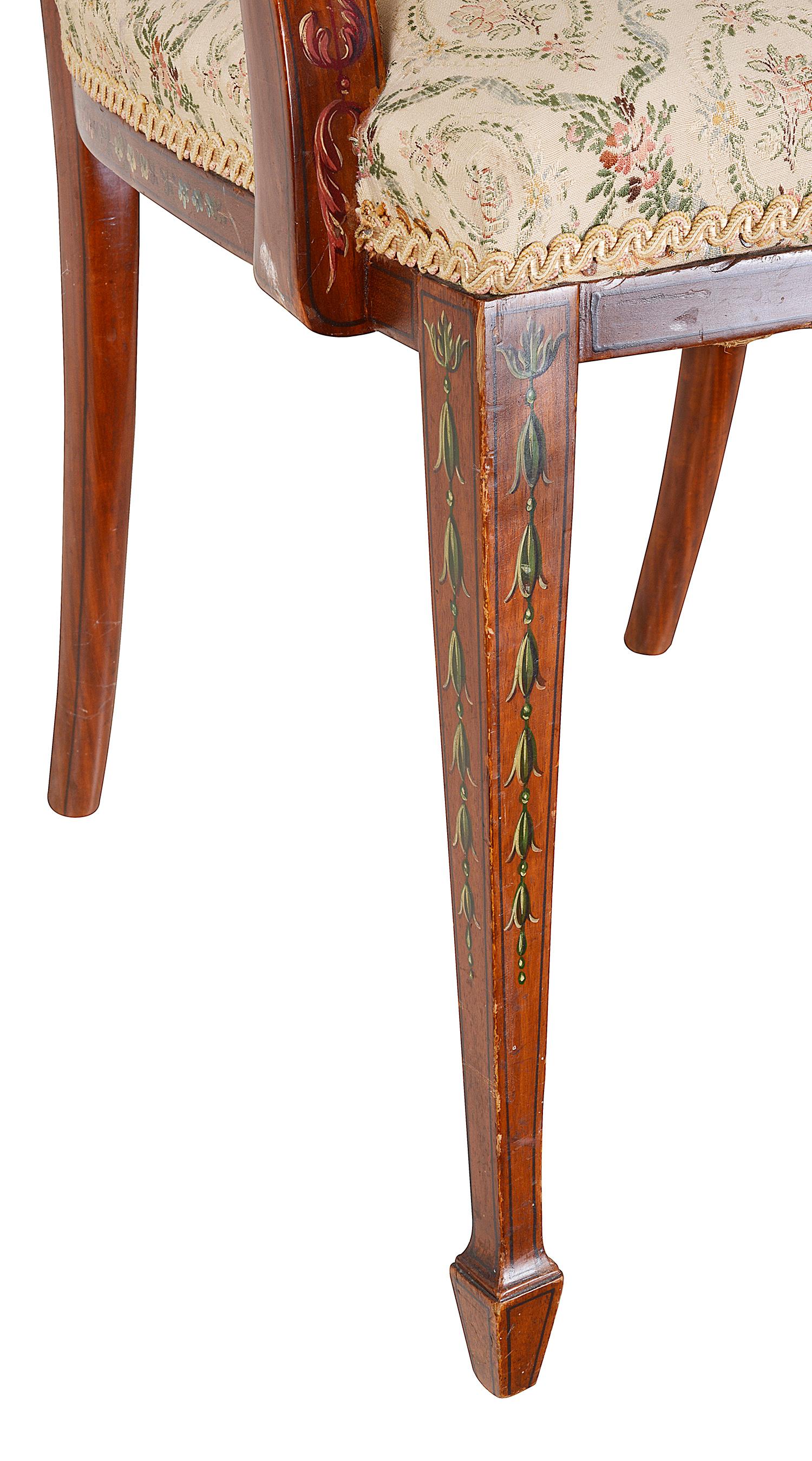 Mahogany 19th Century Satinwood Sheraton Revival Armchair For Sale