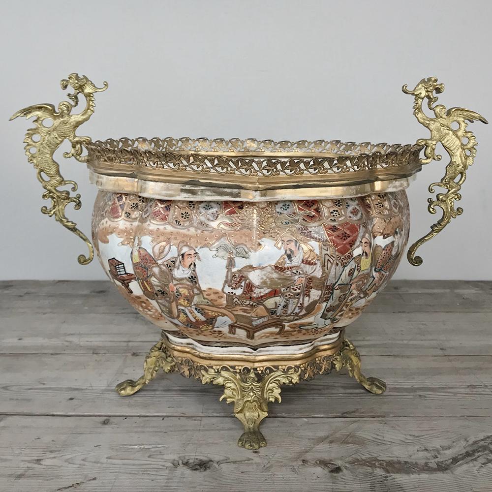 French 19th Century Satsuma Gilt Bronze-Mounted Jardinière with Dragons