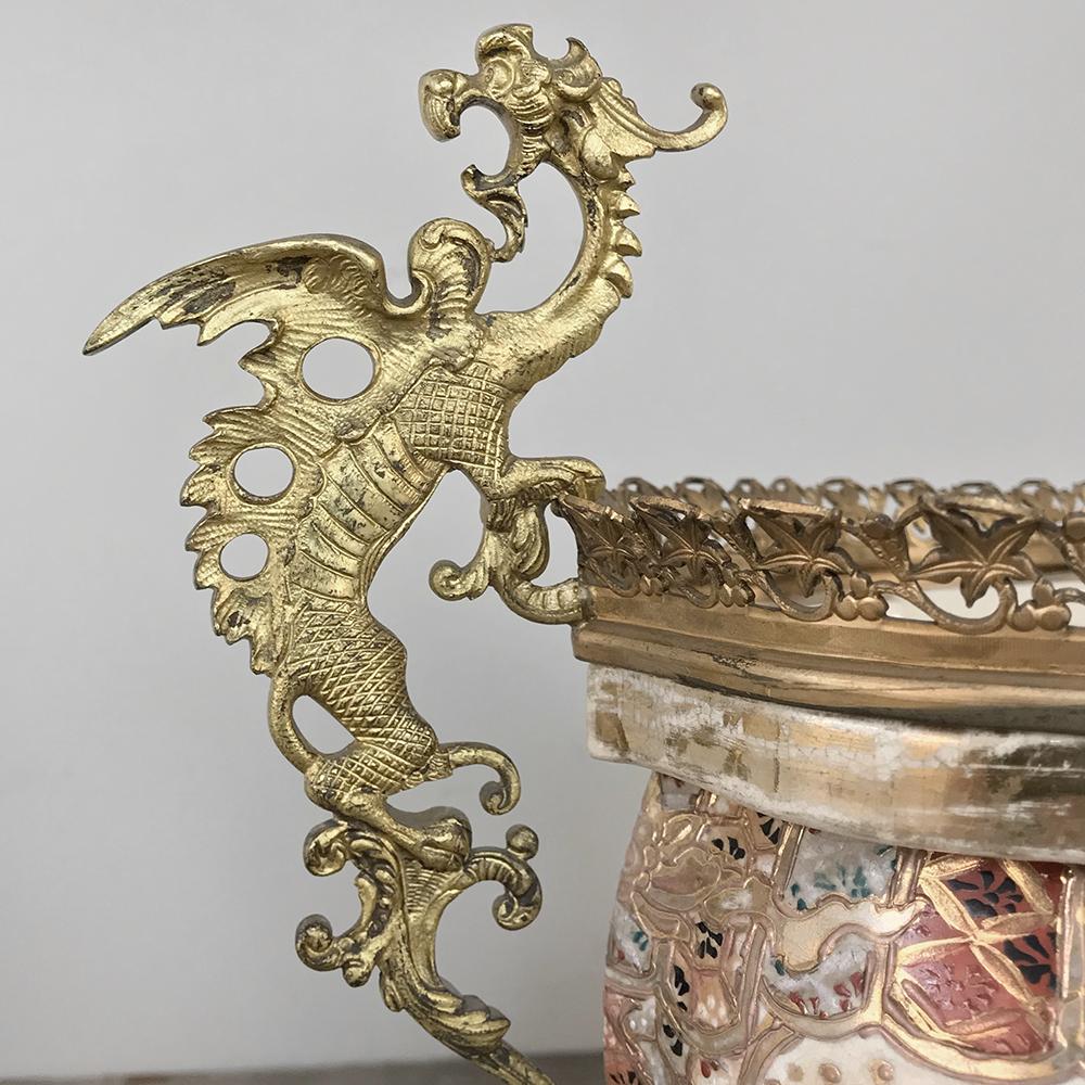 19th Century Satsuma Gilt Bronze-Mounted Jardinière with Dragons In Good Condition In Dallas, TX
