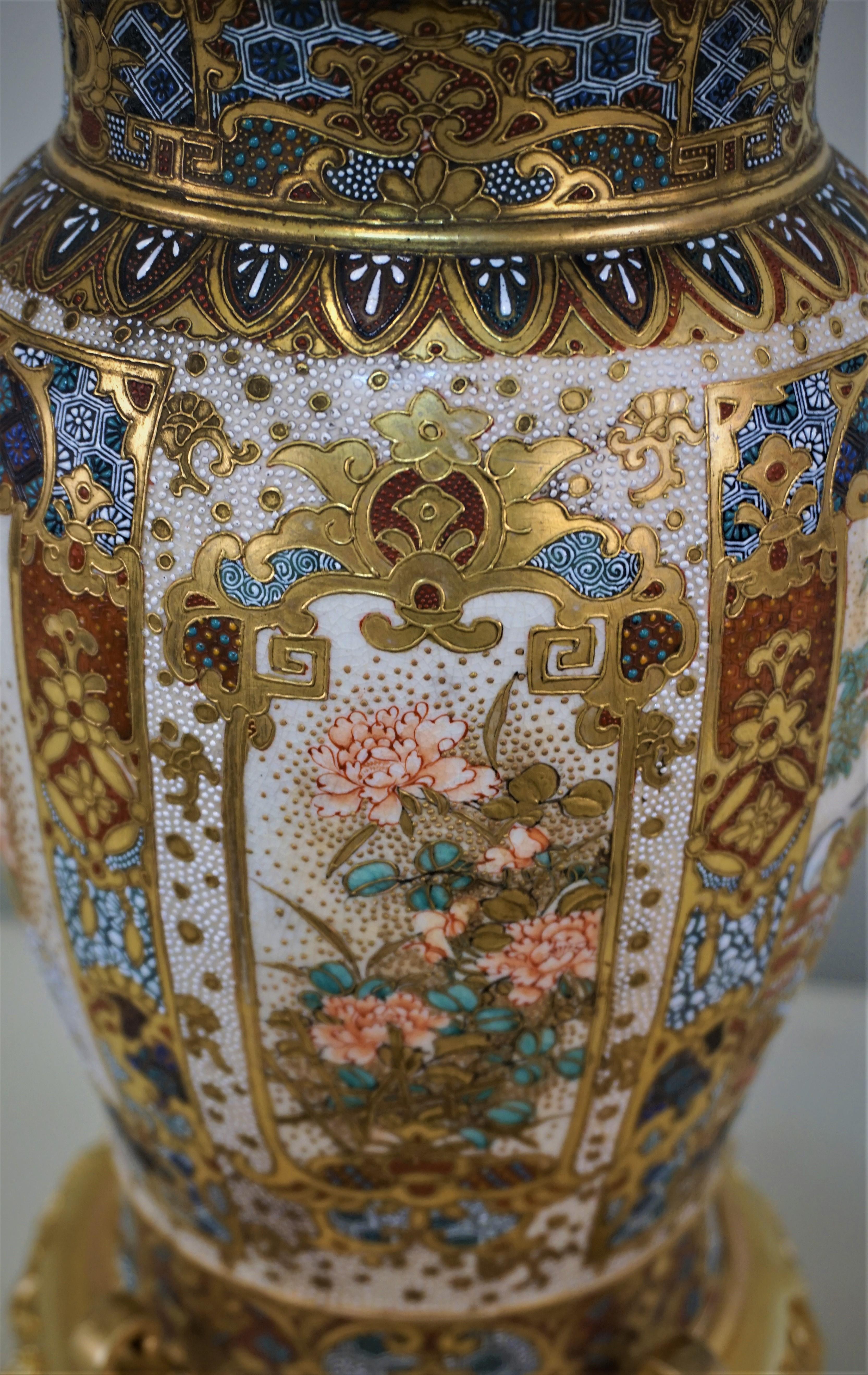 19th Century Satsuma Porcelain Dore Bronze Mounted Table Lamp In Good Condition In Fairfax, VA