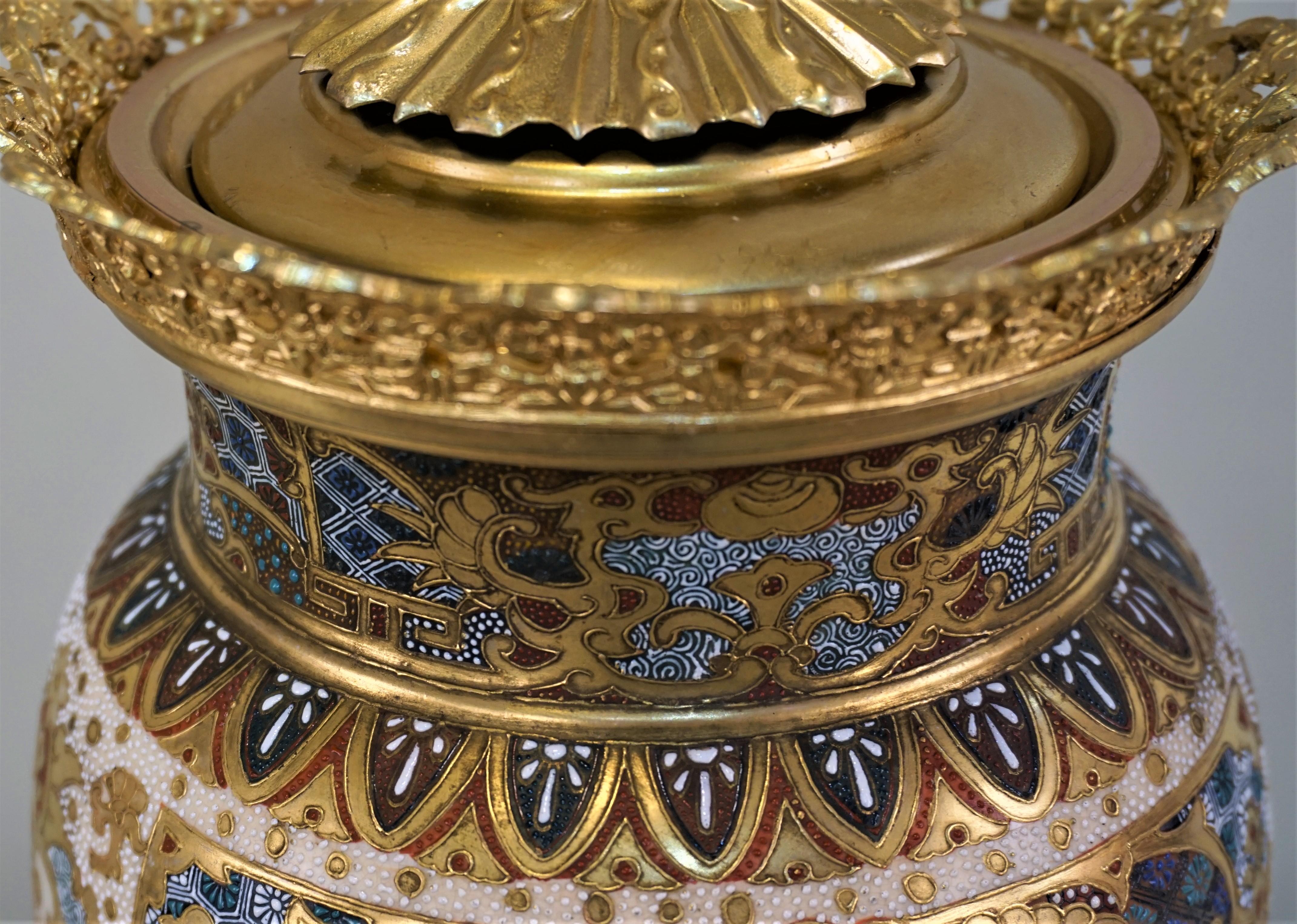 19th Century Satsuma Porcelain Dore Bronze Mounted Table Lamp 2