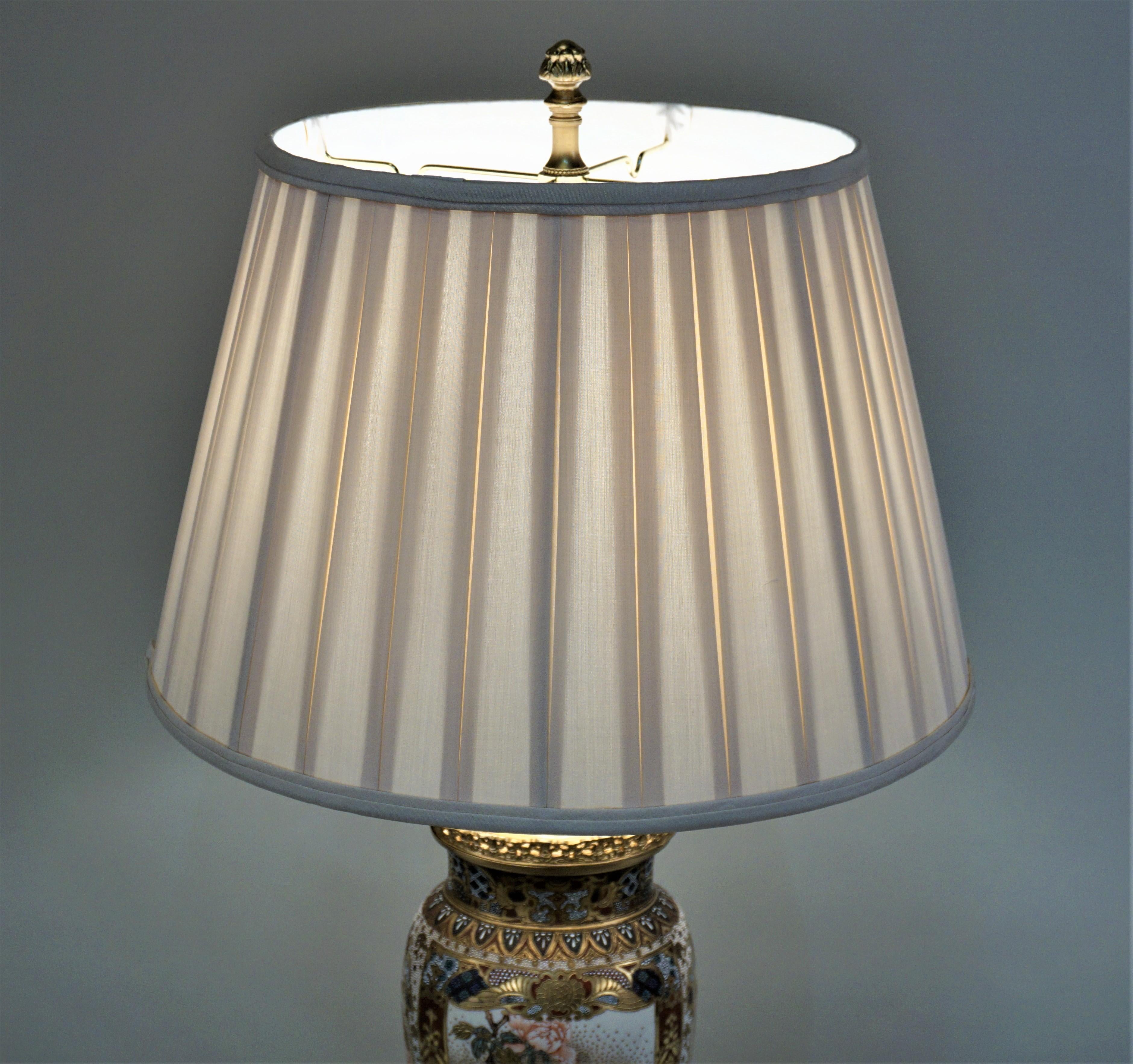 19th Century Satsuma Porcelain Dore Bronze Mounted Table Lamp 5