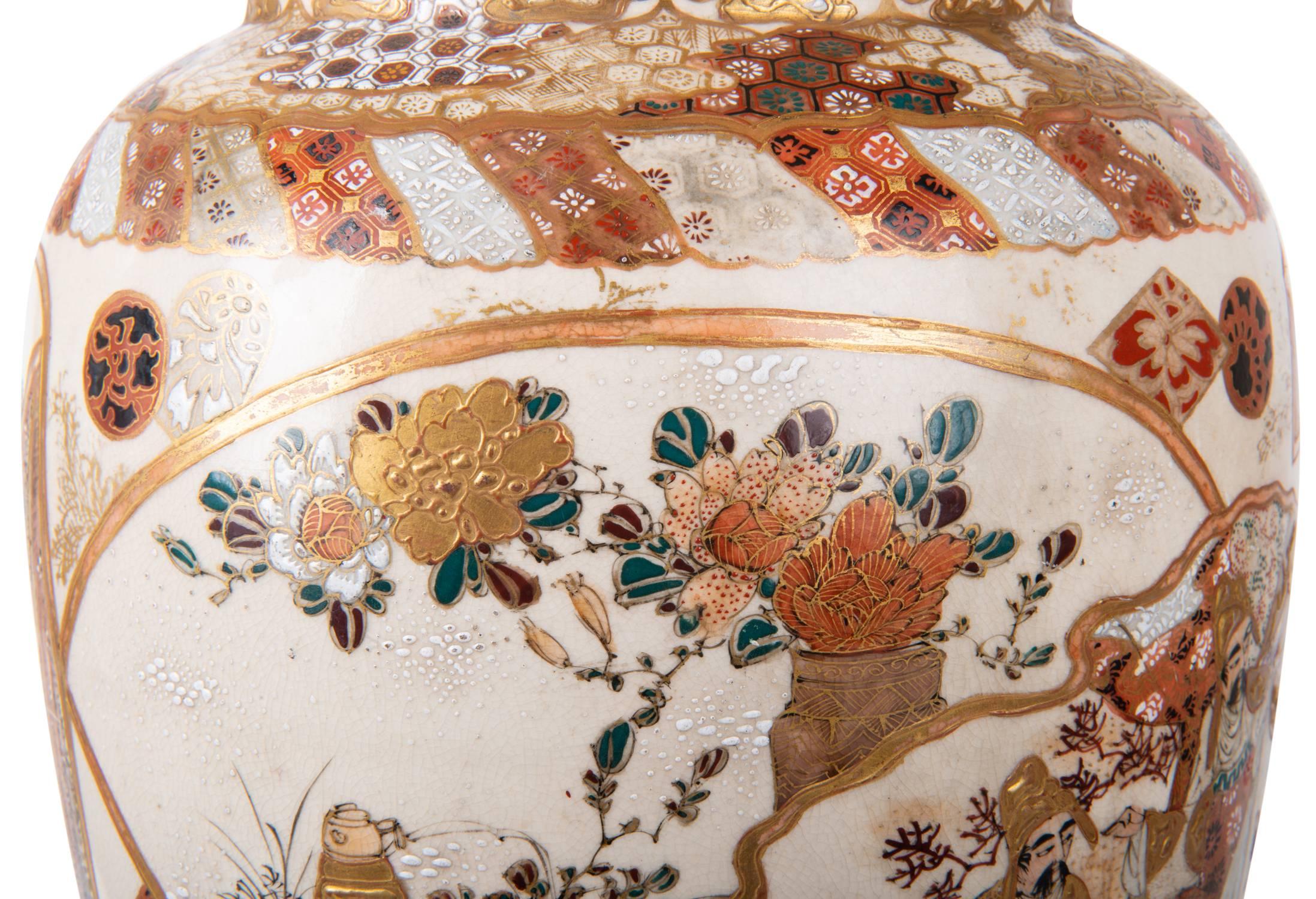 Hand-Painted 19th Century Satsuma Vase or Lamp For Sale