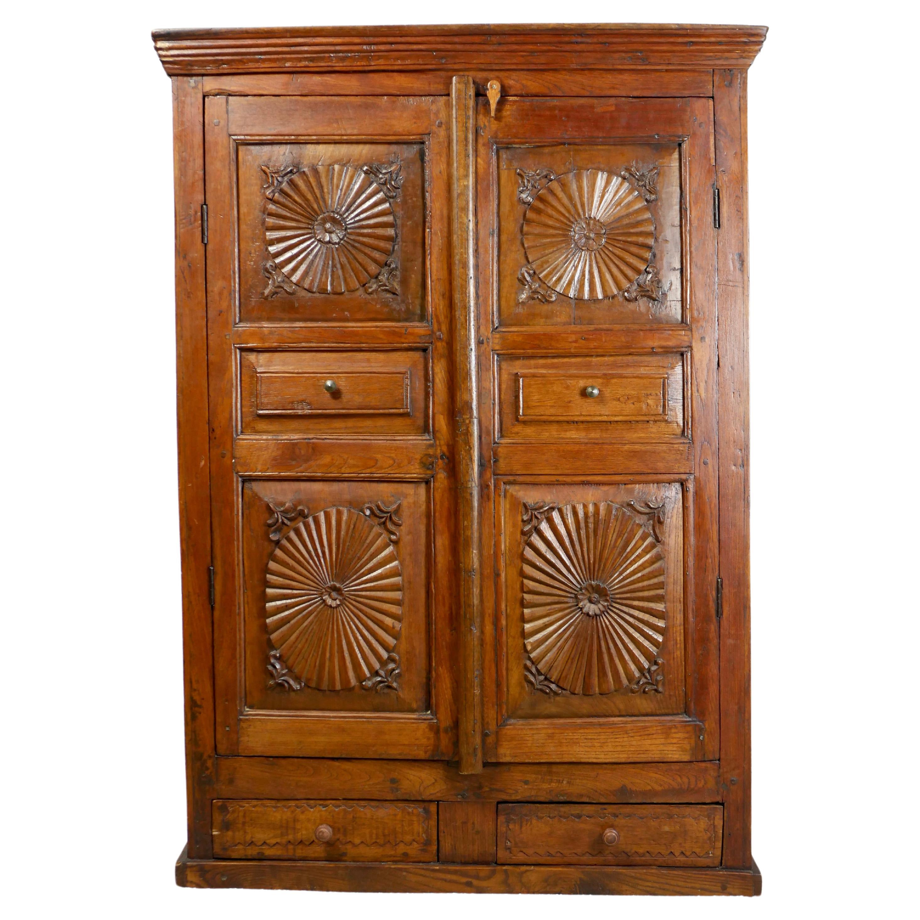 Mid-century Indonesian wood carved cabinet For Sale