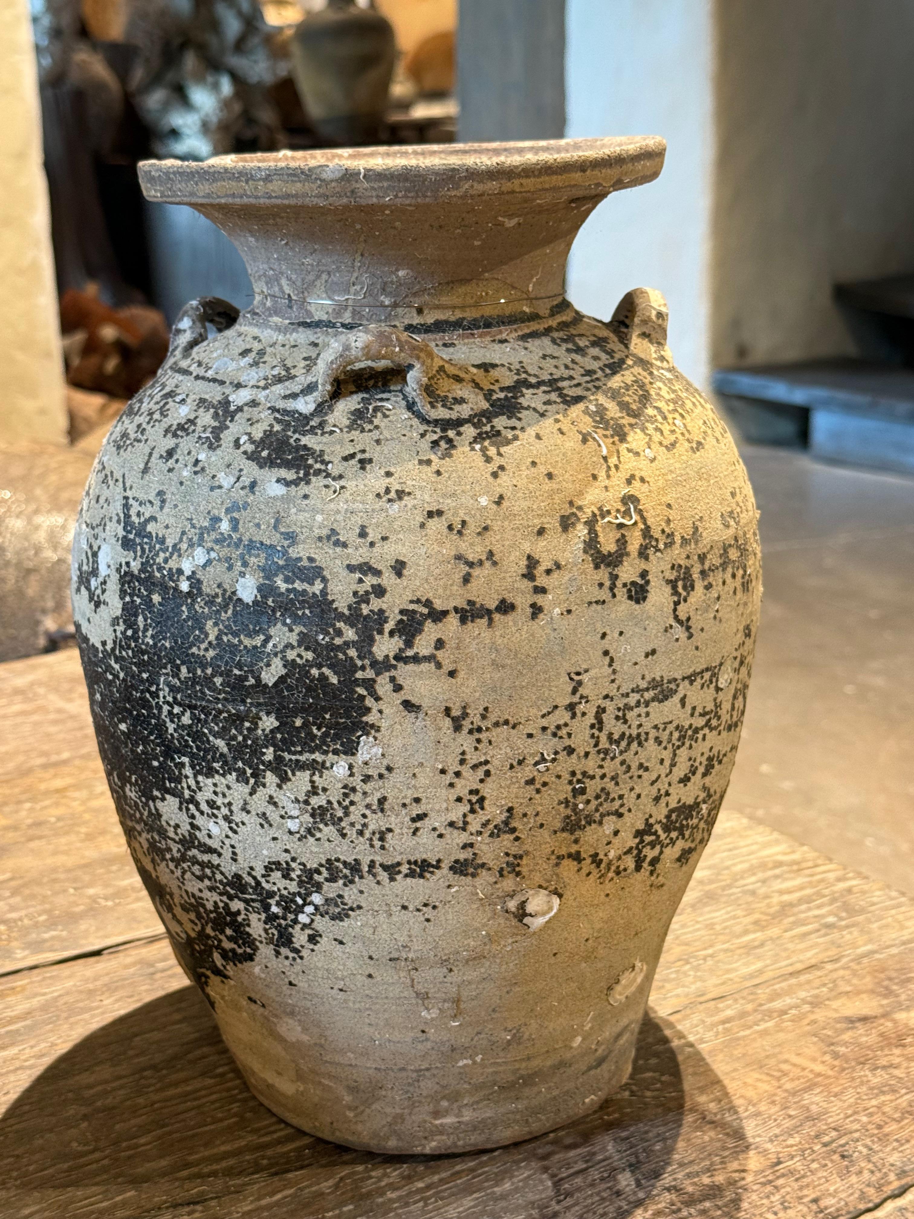 Vase thaïlandais Sawankhalok du 19e siècle récupéré dans une épave de bateau.
Belle patine avec bernacles.
Quatre poignées.
Deux disponibles et vendus individuellement.
ARRIVÉE TBD