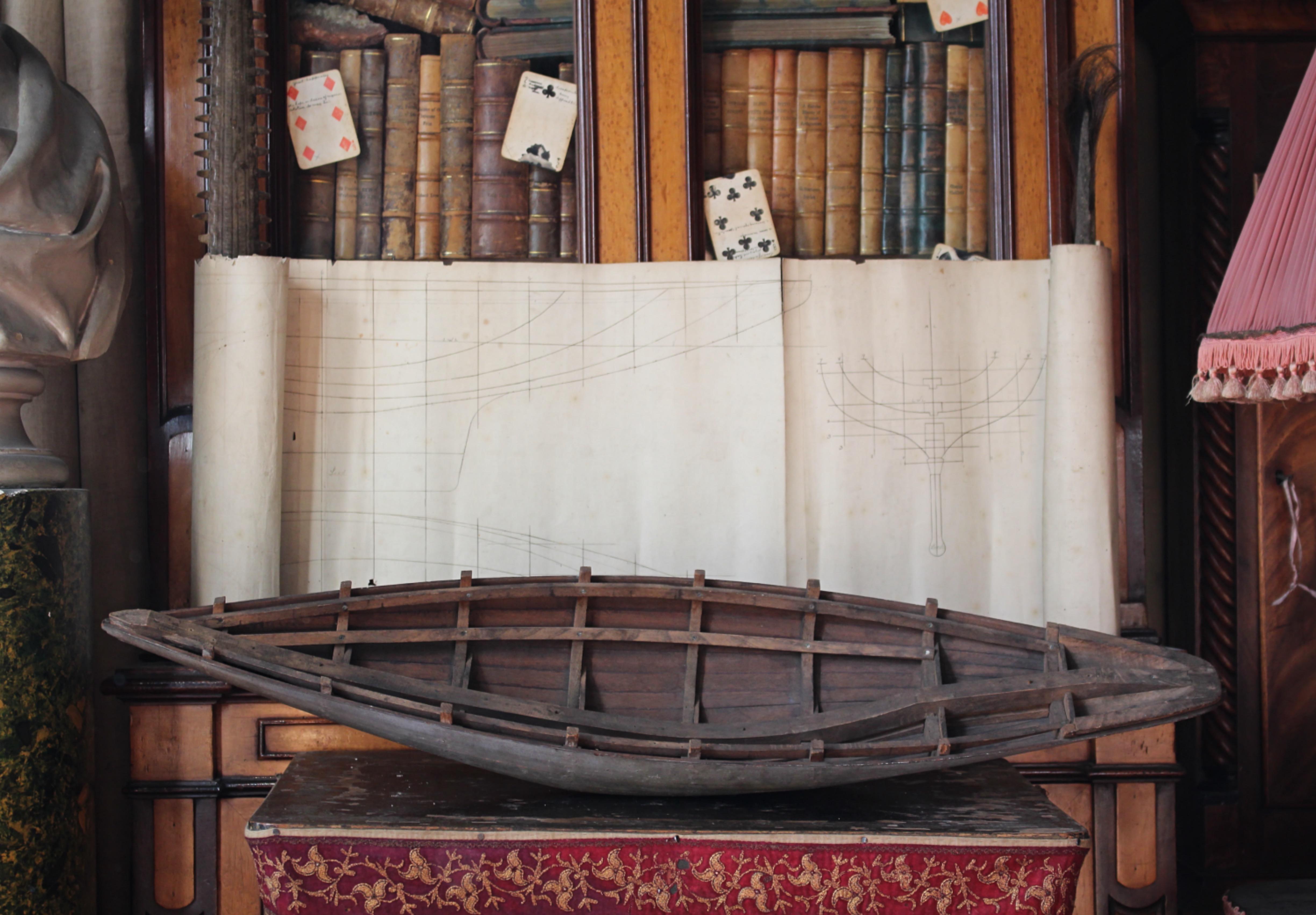 19th Century Scale Boat Hull Model & Line Plans Naval Sailor Maritime Folk Art For Sale 9