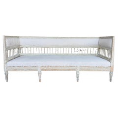 19th Century Scandinavian Antique Long Gustavian Daybed in Grey Patina