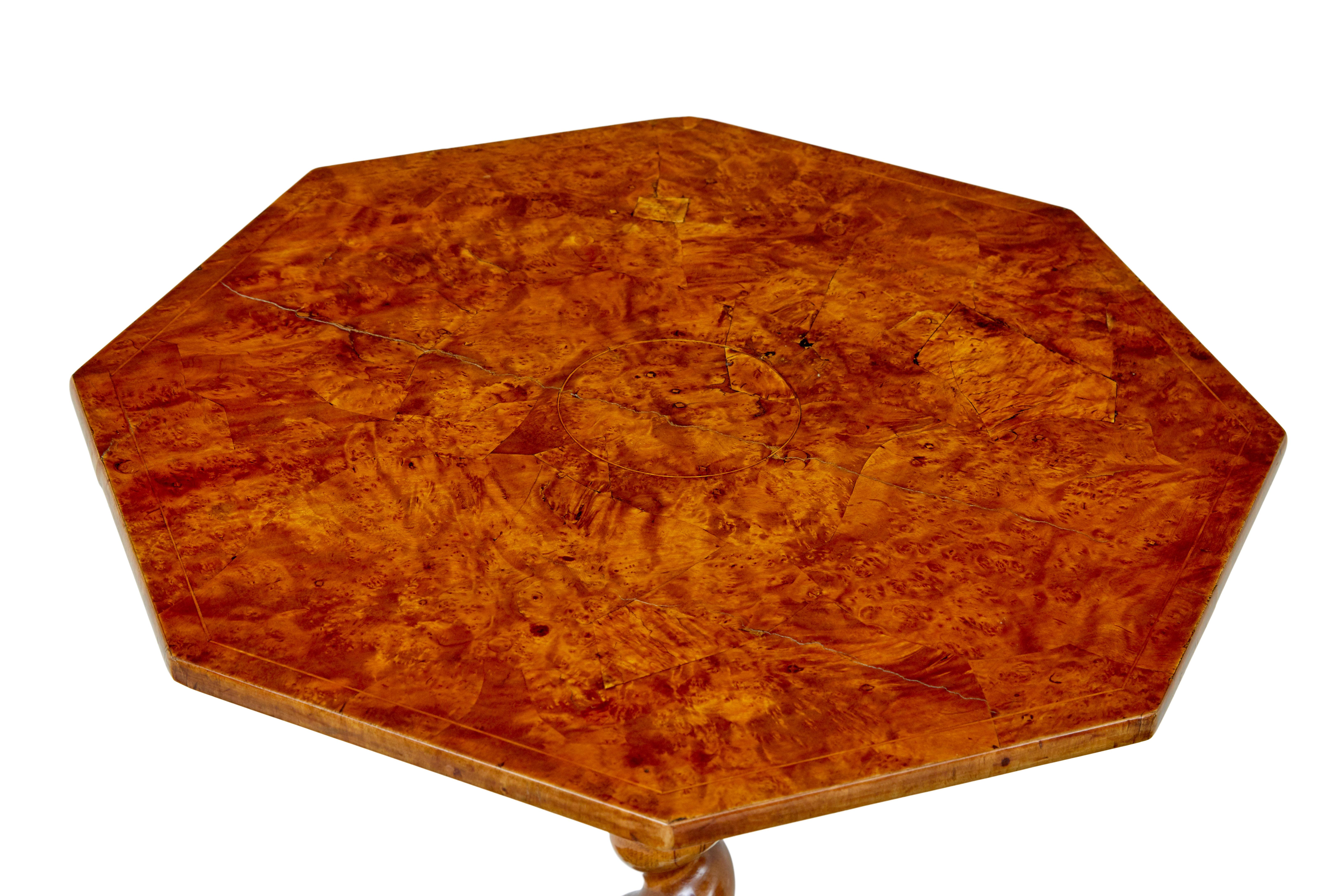 Swedish 19th century Scandinavian burr elm octagonal side table For Sale