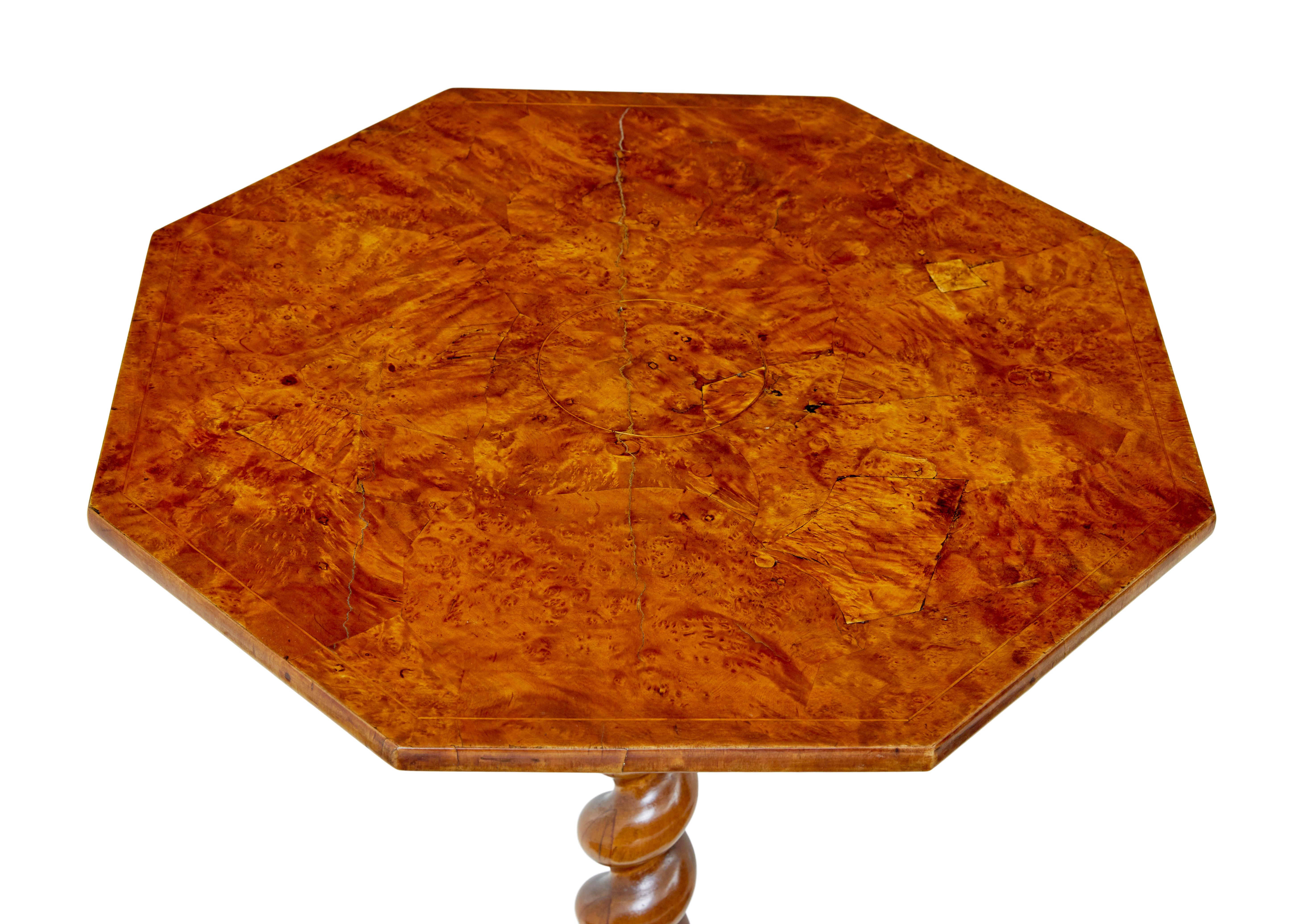 Hand-Carved 19th century Scandinavian burr elm octagonal side table For Sale