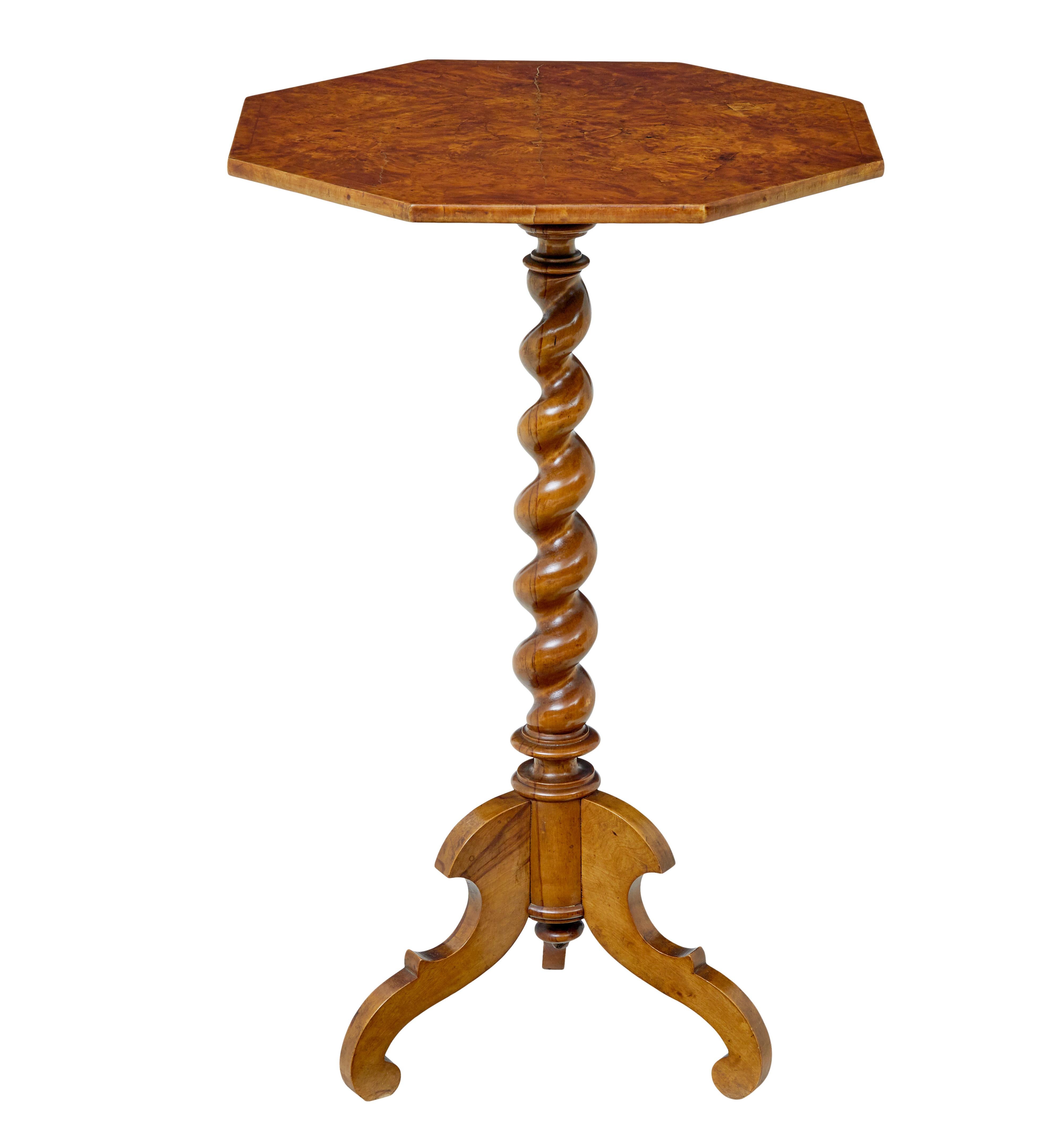 19th century Scandinavian burr elm octagonal side table In Good Condition For Sale In Debenham, Suffolk