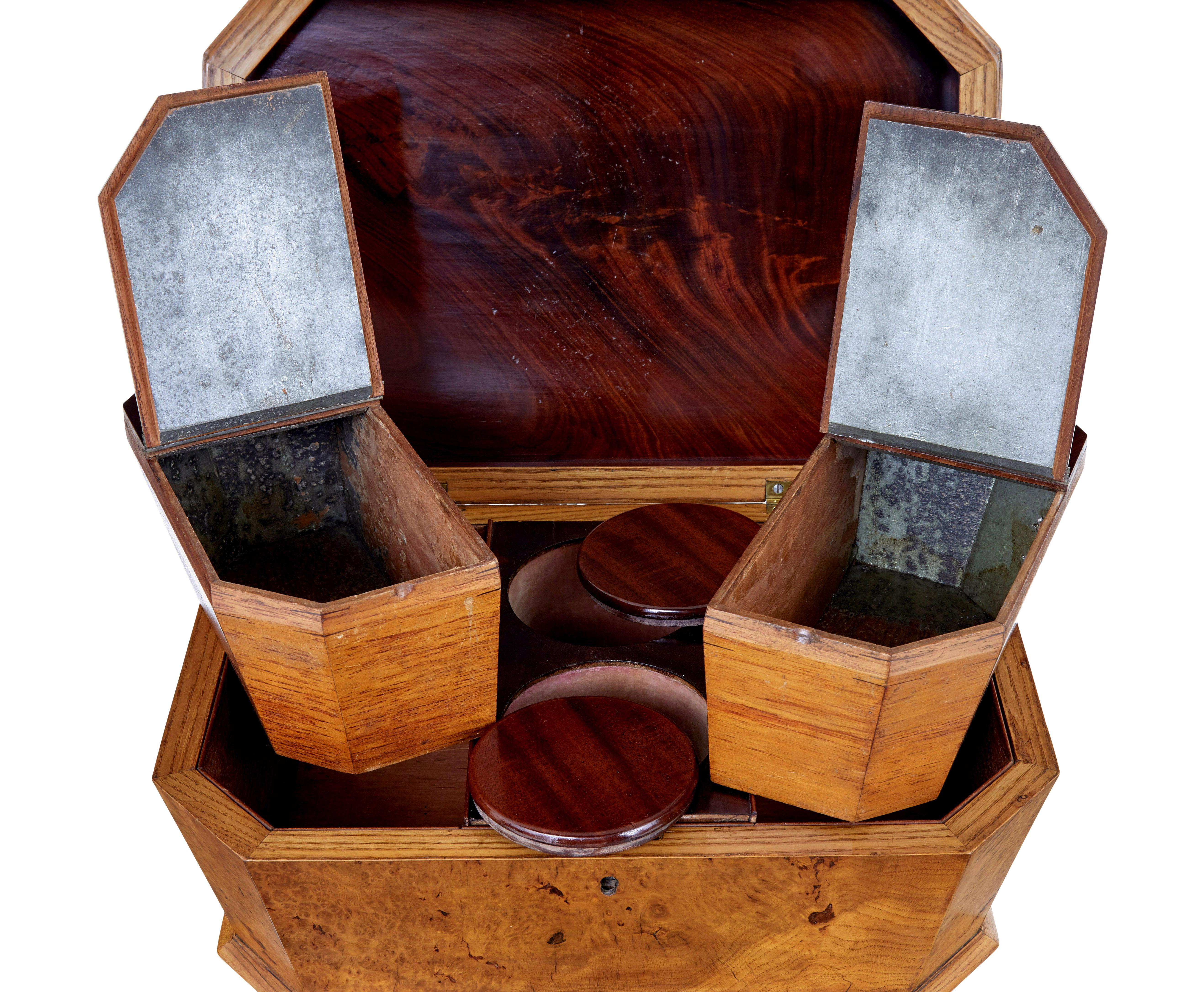 Hand-Carved 19th century Scandinavian burr elm teapoy