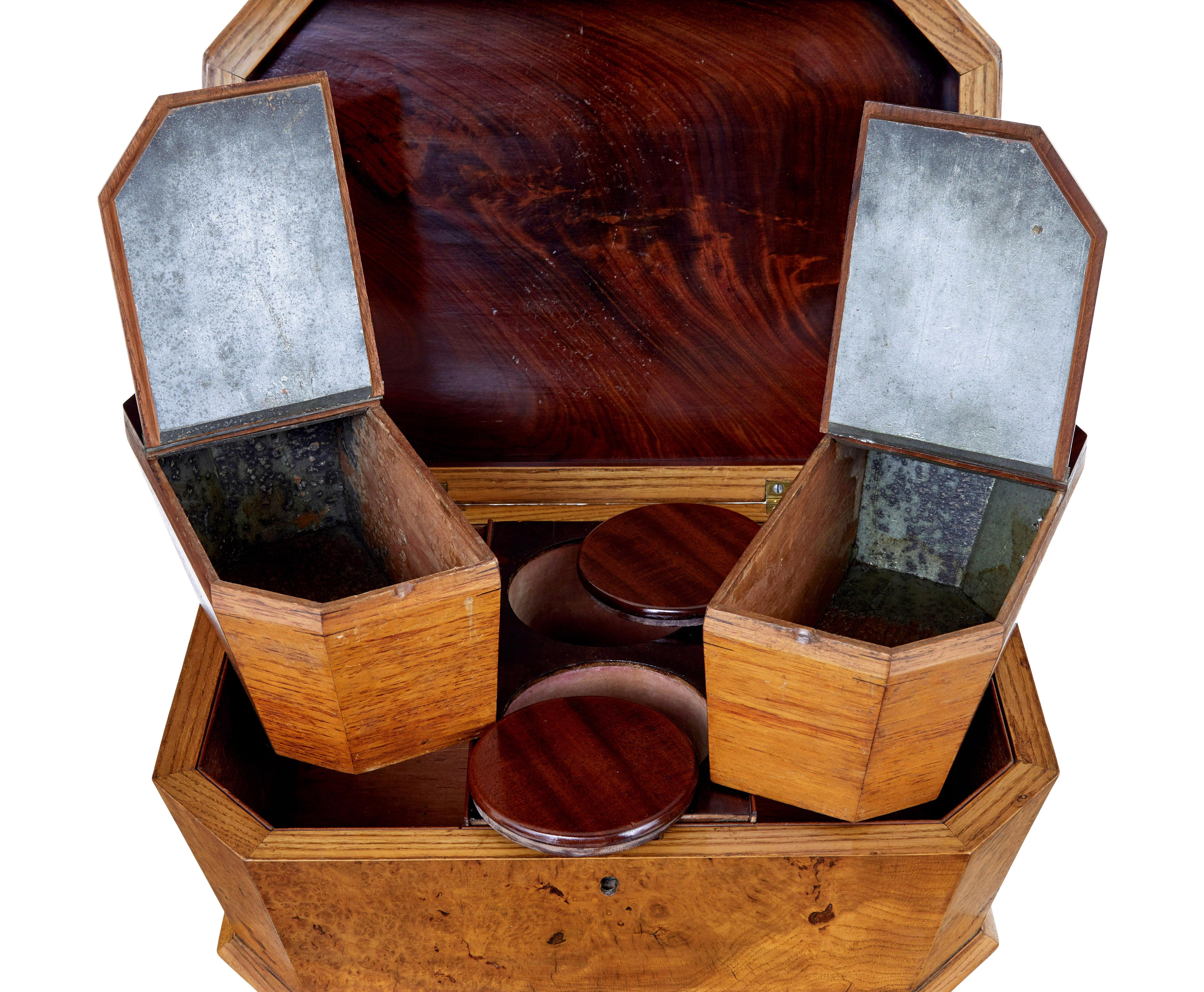 Hand-Carved 19th century Scandinavian burr elm teapoy For Sale