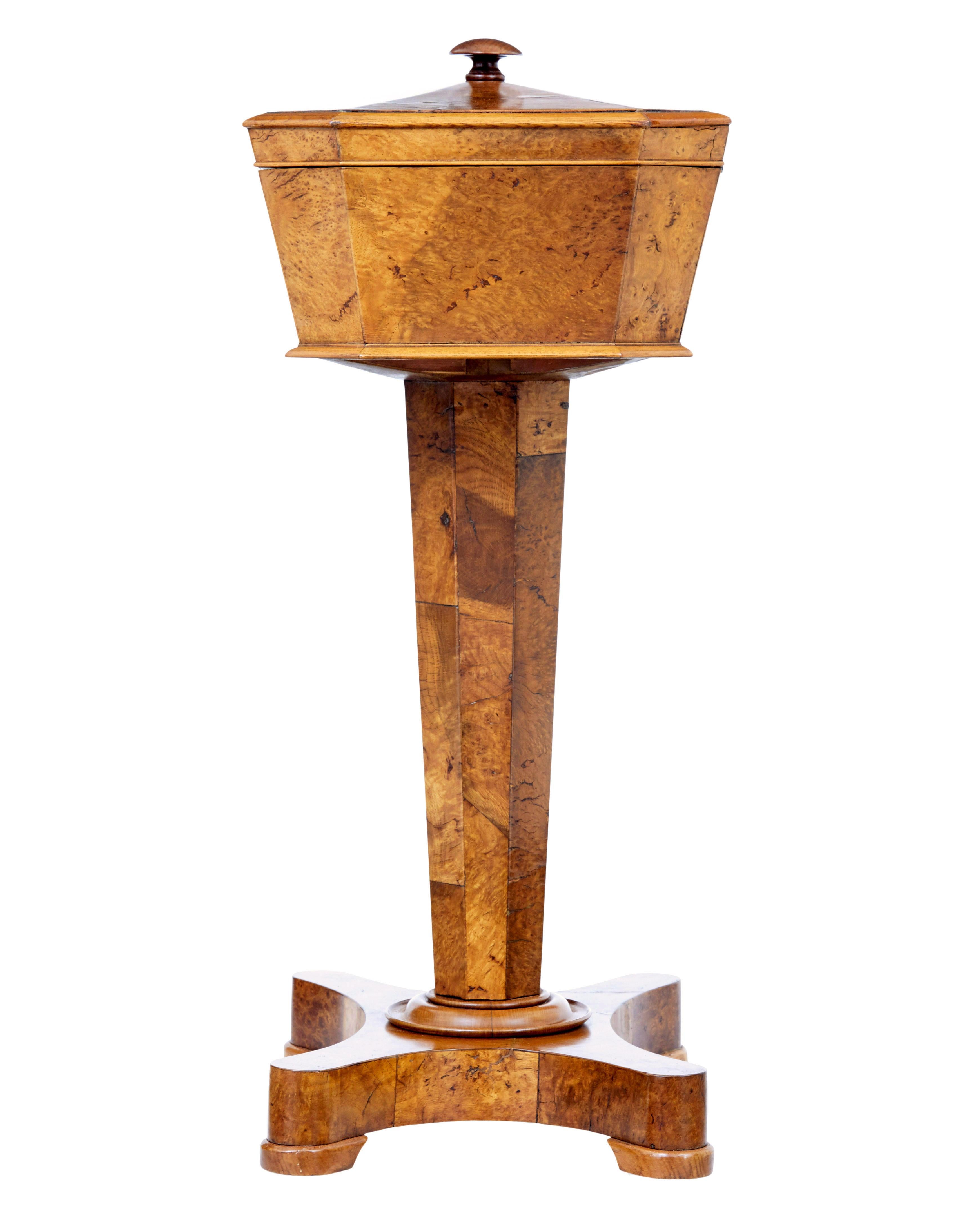 19th century Scandinavian burr elm teapoy In Good Condition In Debenham, Suffolk