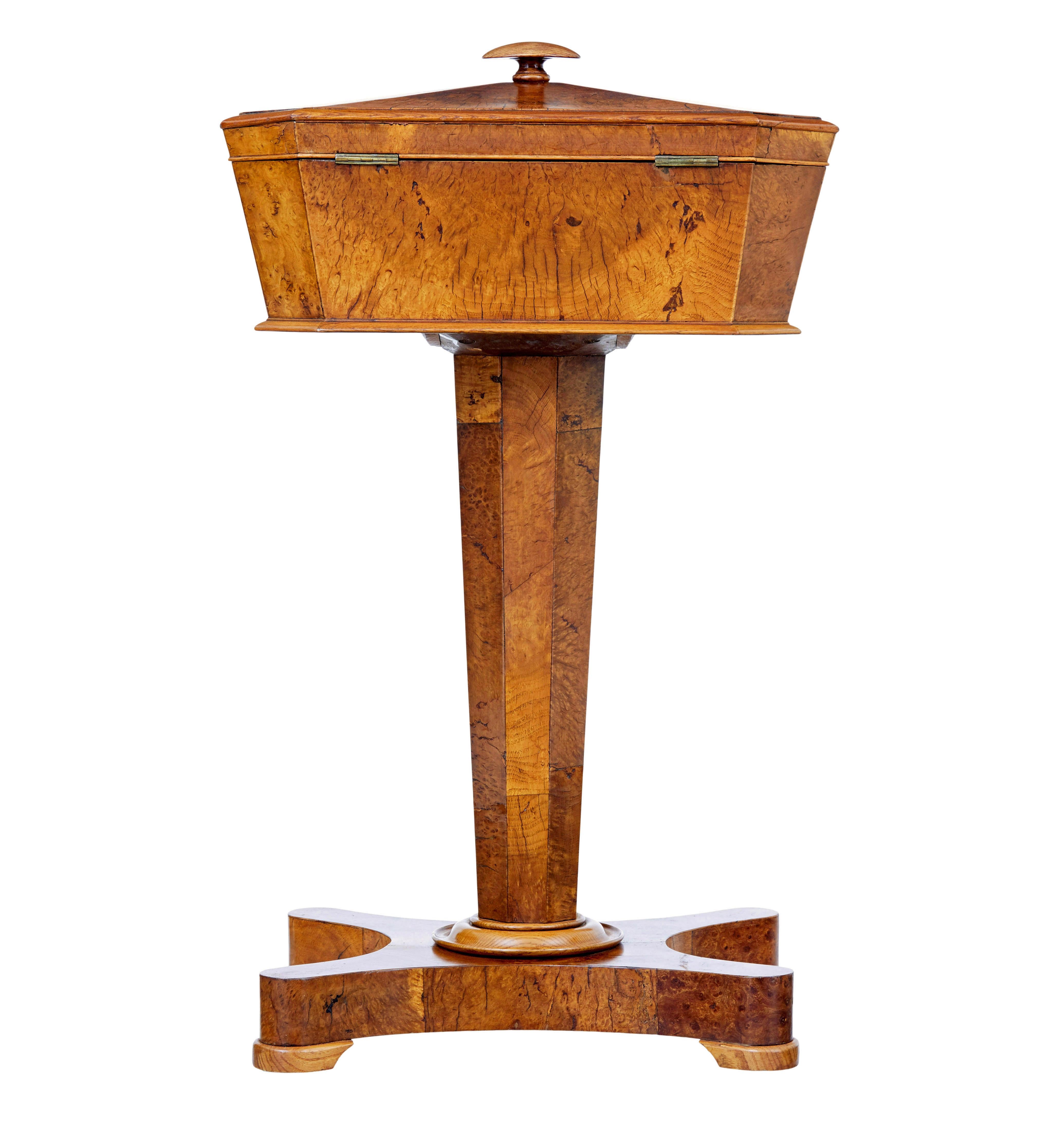 Elm 19th century Scandinavian burr elm teapoy For Sale