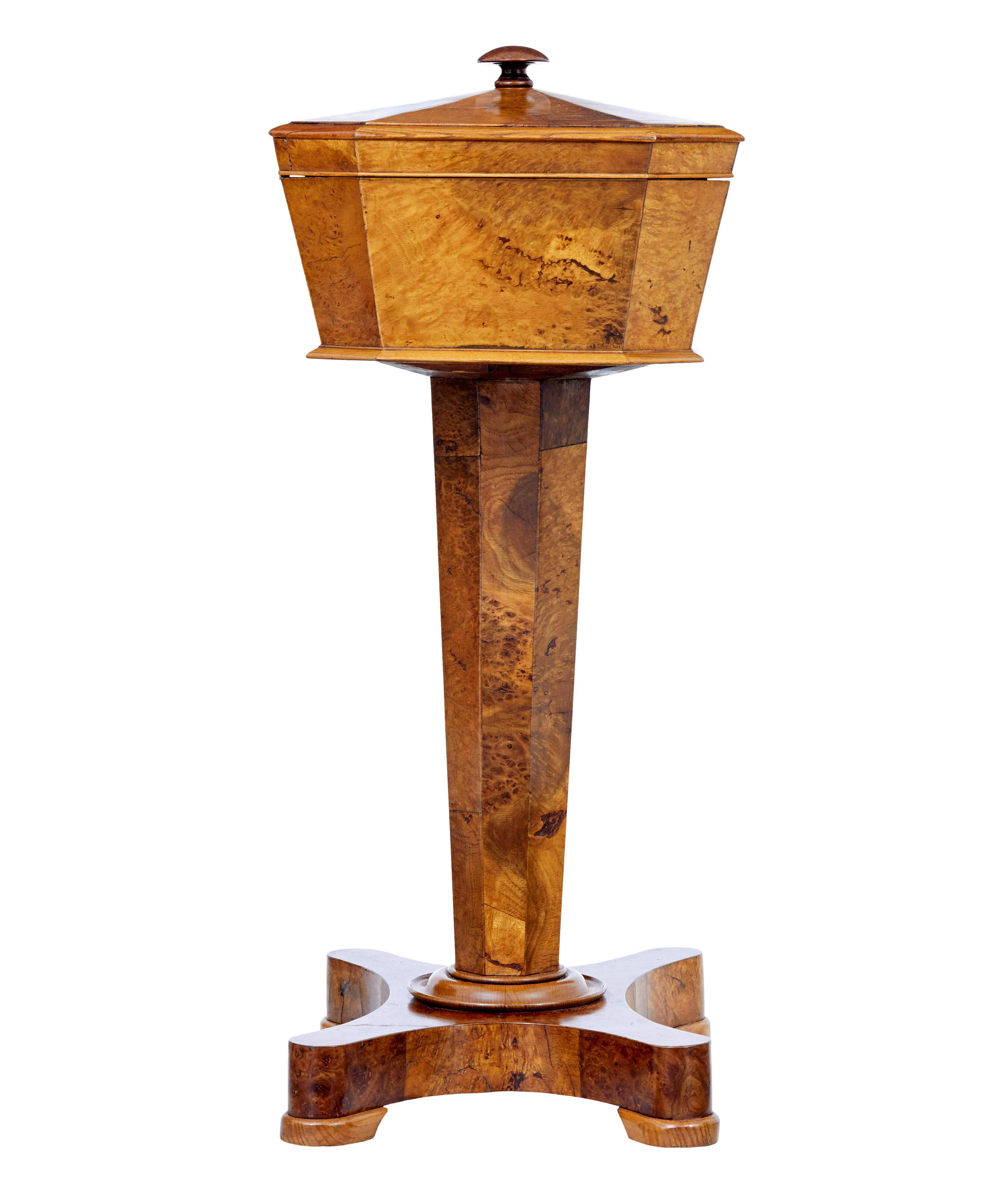 19th century Scandinavian burr elm teapoy For Sale 1
