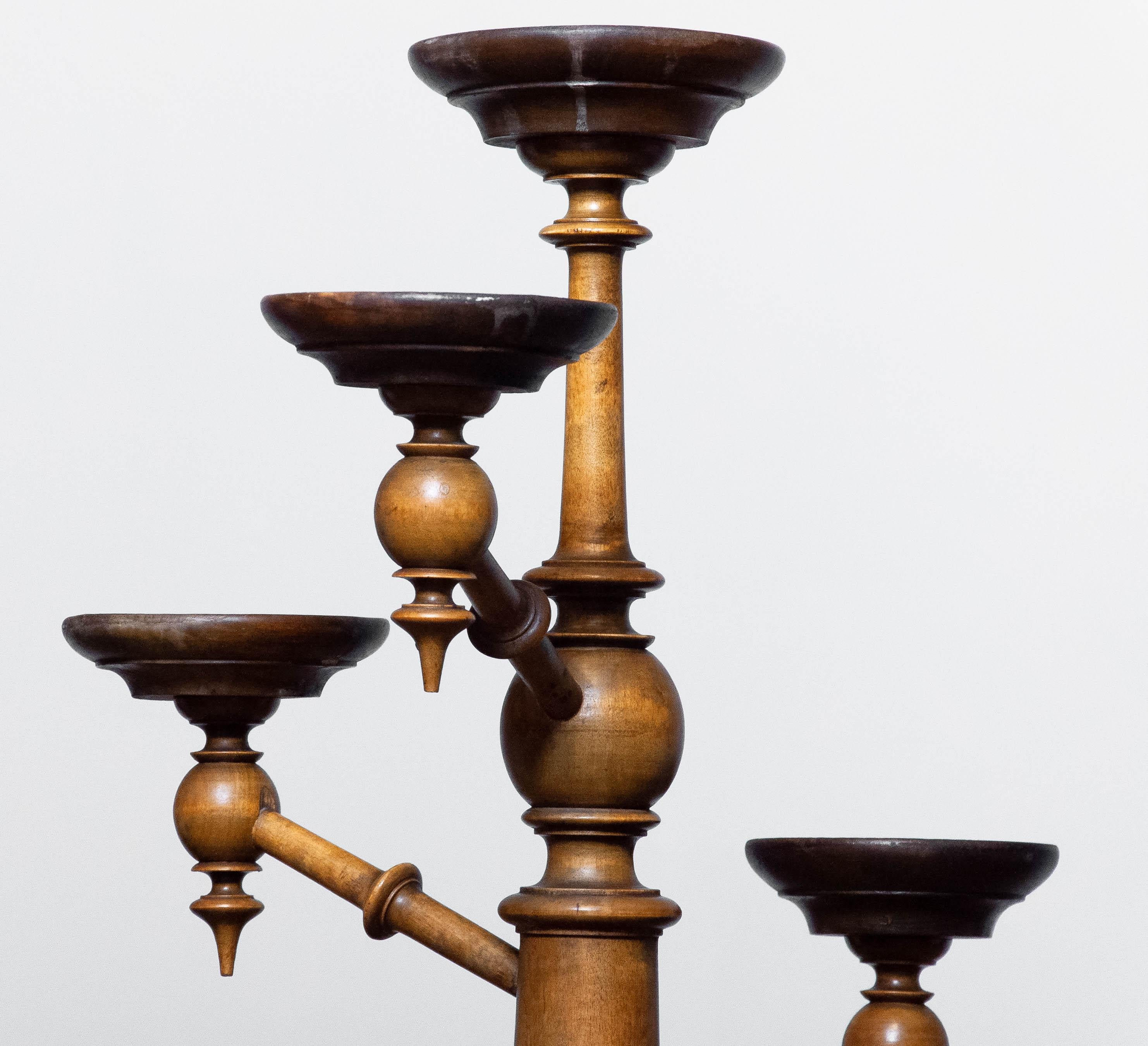 19th Century Scandinavian Eight-Armed Flower / Candle Etagere / Pedestal Walnut For Sale 6
