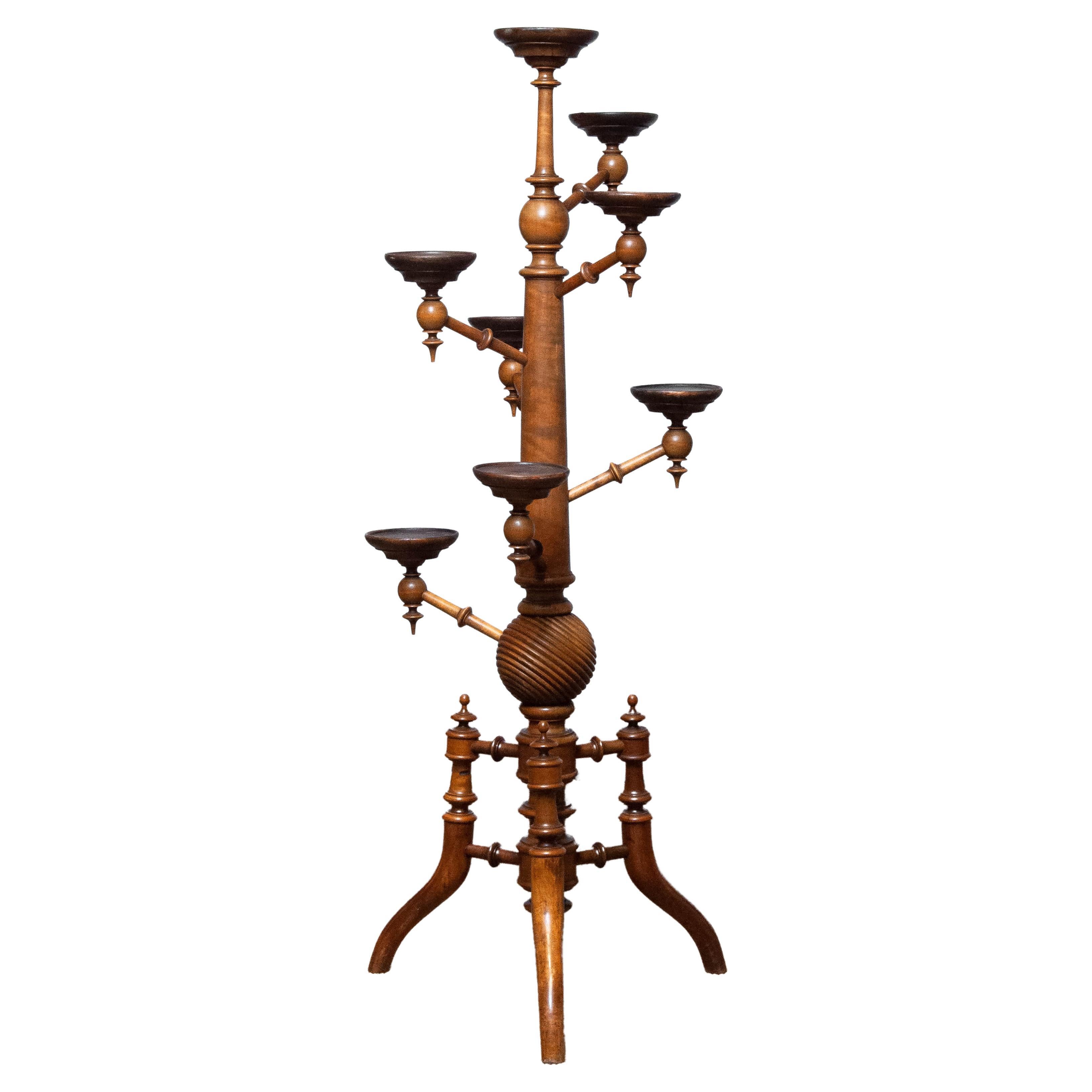 19th Century Scandinavian Eight-Armed Flower / Candle Etagere / Pedestal Walnut