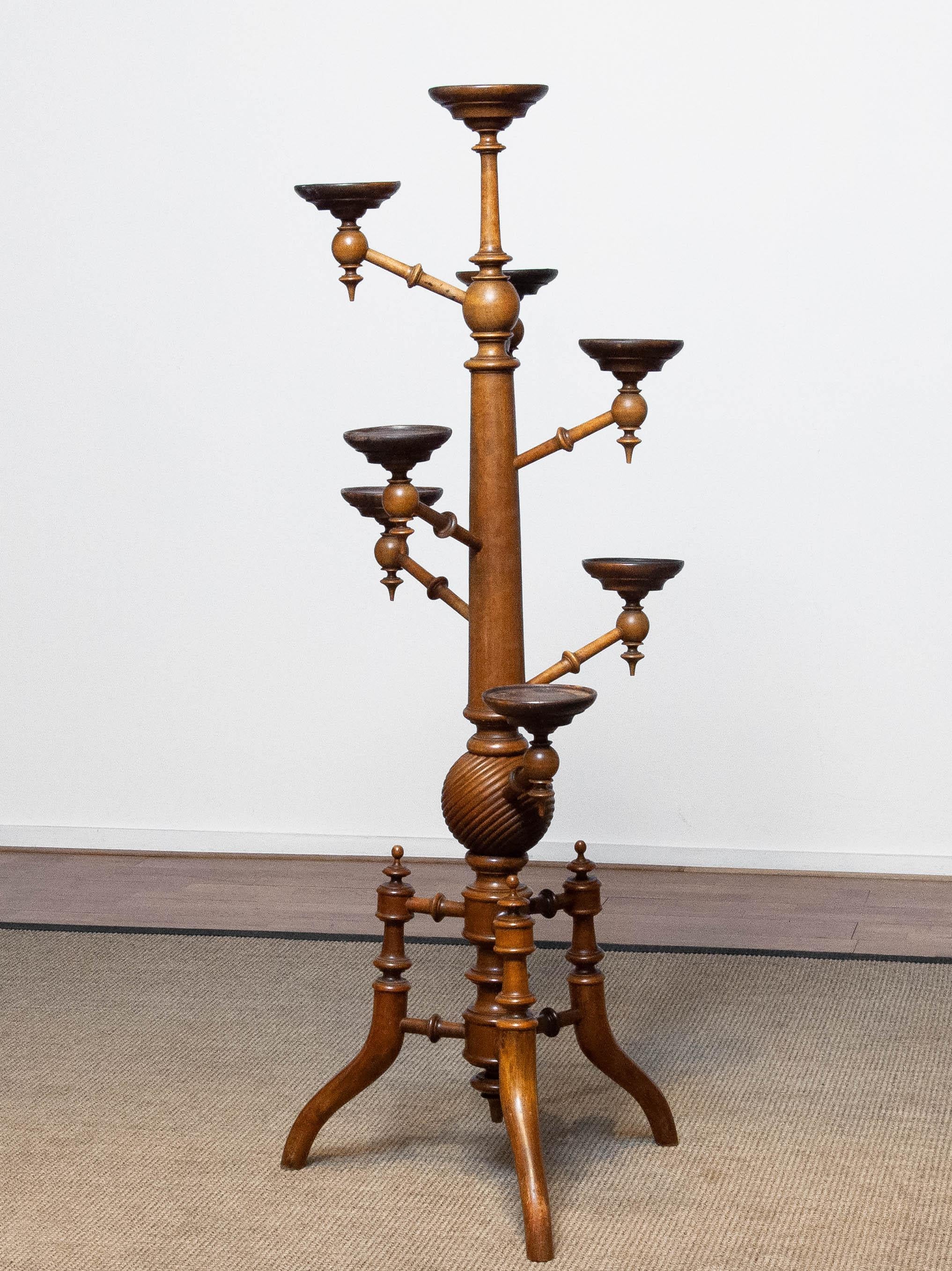 Etagère / Pedestal en noyer à huit bras pour fleurs et bougies, 19e siècle, Scandinave en vente 1