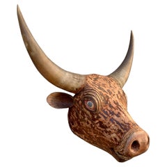 Antique 19th Century Scandinavian Folk Art Bull Head in Wood