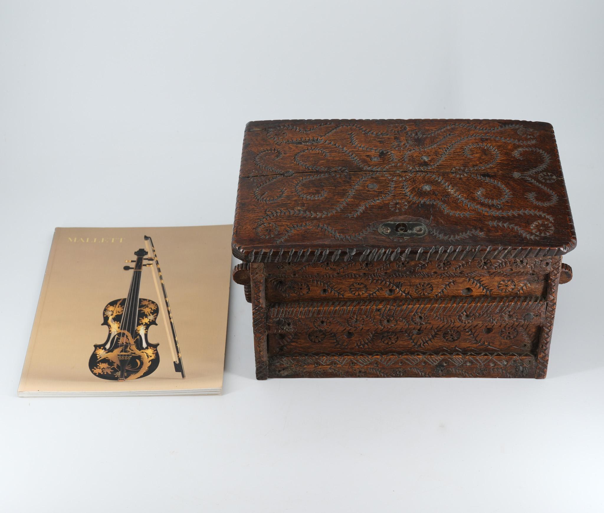 19th Century Scandinavian Folk Art Carved Oak Table Top Chest For Sale 6