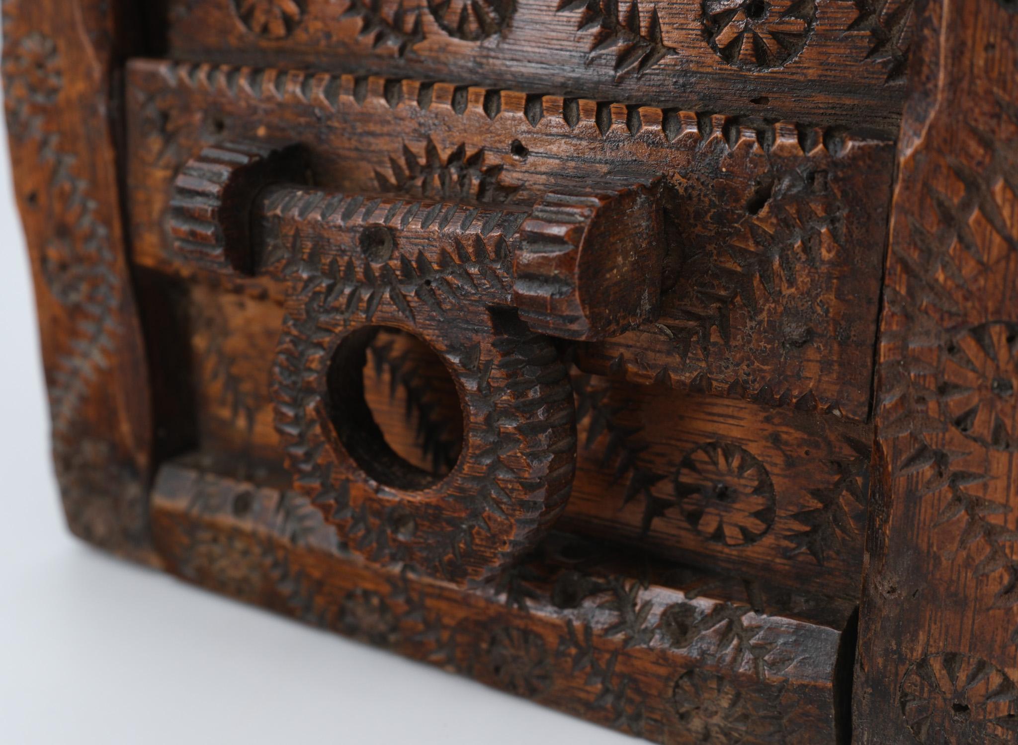 Hand-Carved 19th Century Scandinavian Folk Art Carved Oak Table Top Chest For Sale