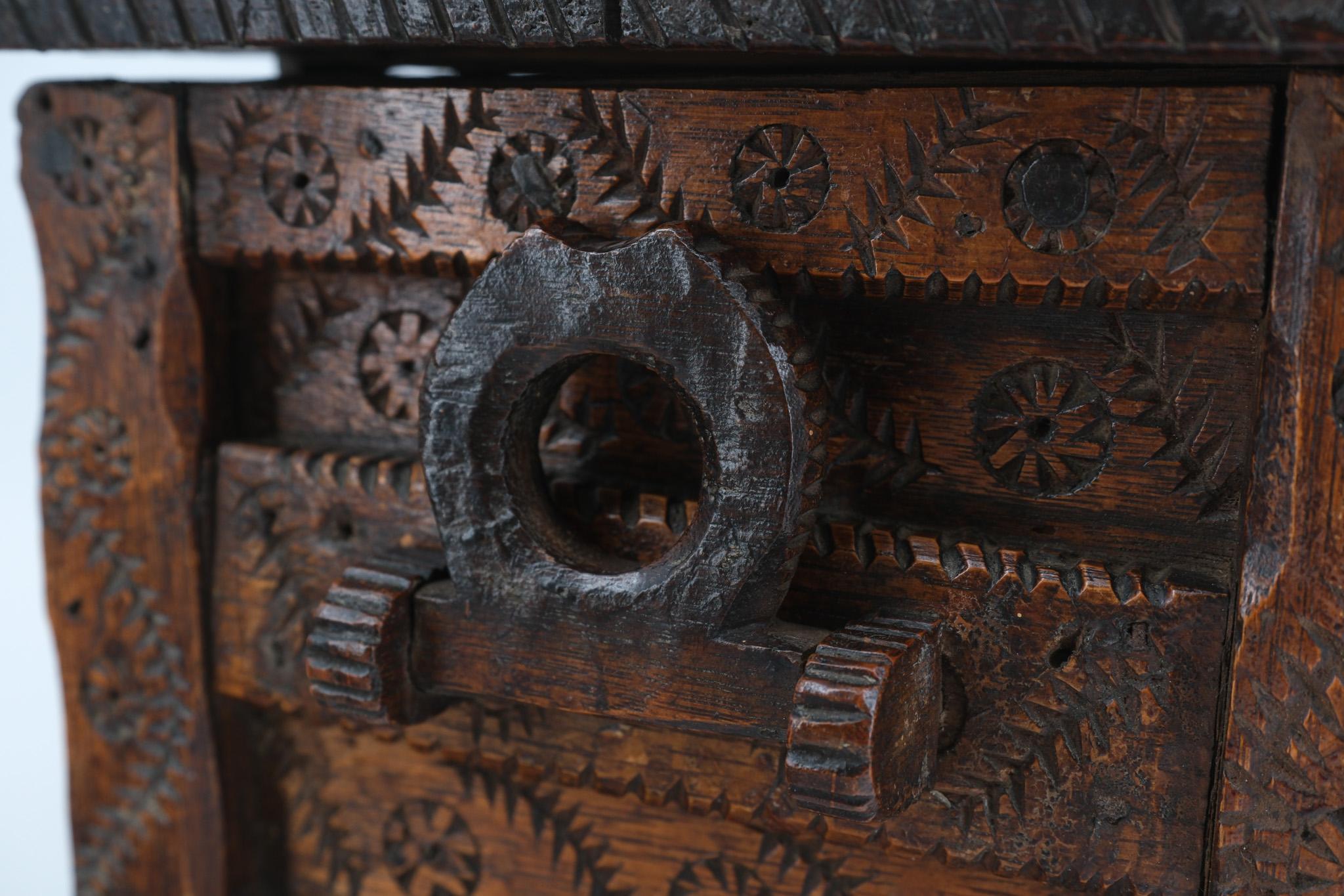 19th Century Scandinavian Folk Art Carved Oak Table Top Chest For Sale 3