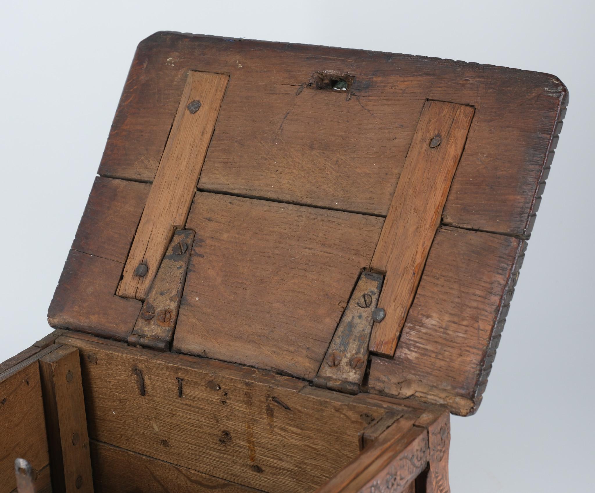 19th Century Scandinavian Folk Art Carved Oak Table Top Chest For Sale 4