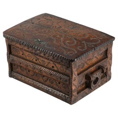 19th Century Scandinavian Folk Art Carved Oak Table Top Chest