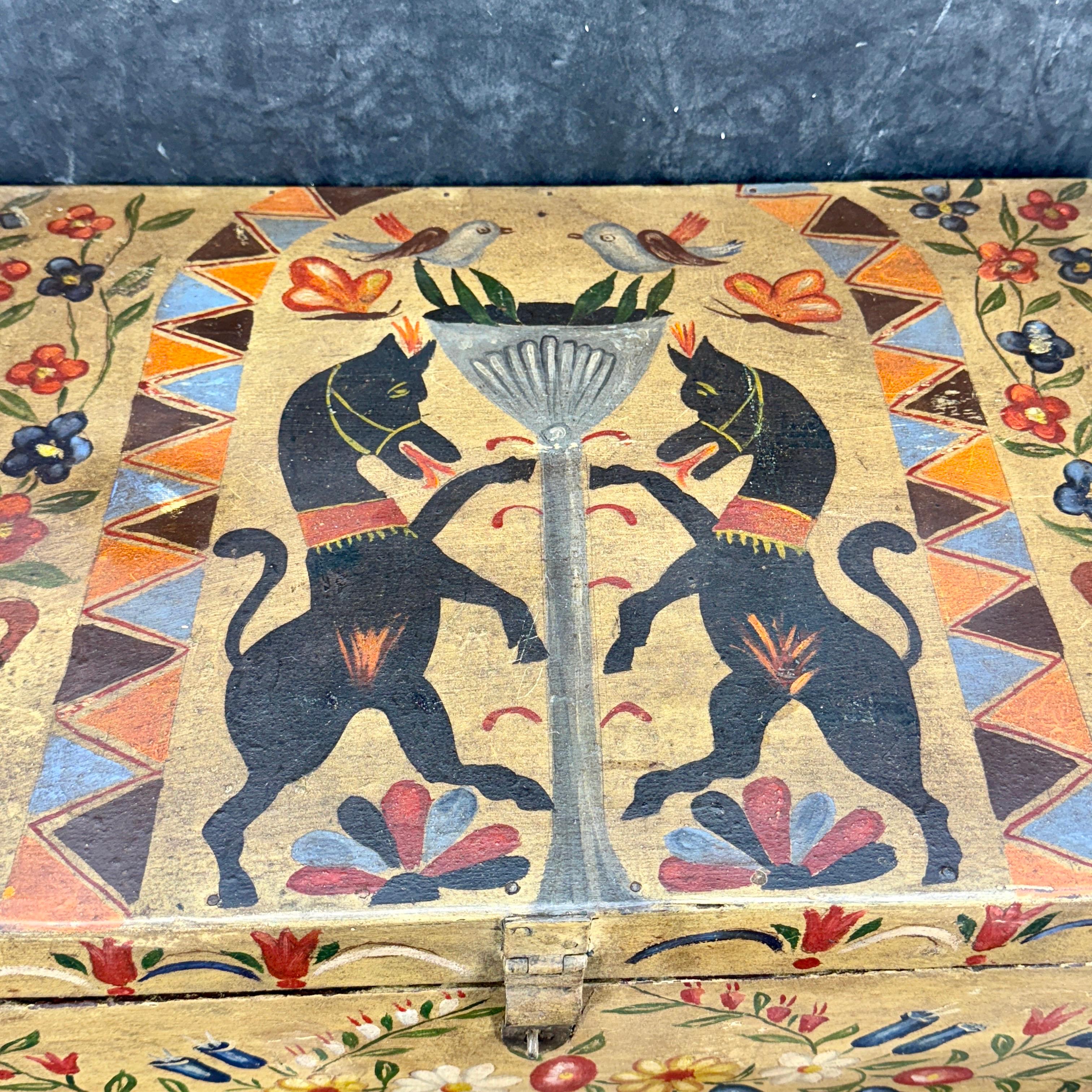 19th Century Scandinavian Folk Art Hand-Painted Chest Box For Sale 6