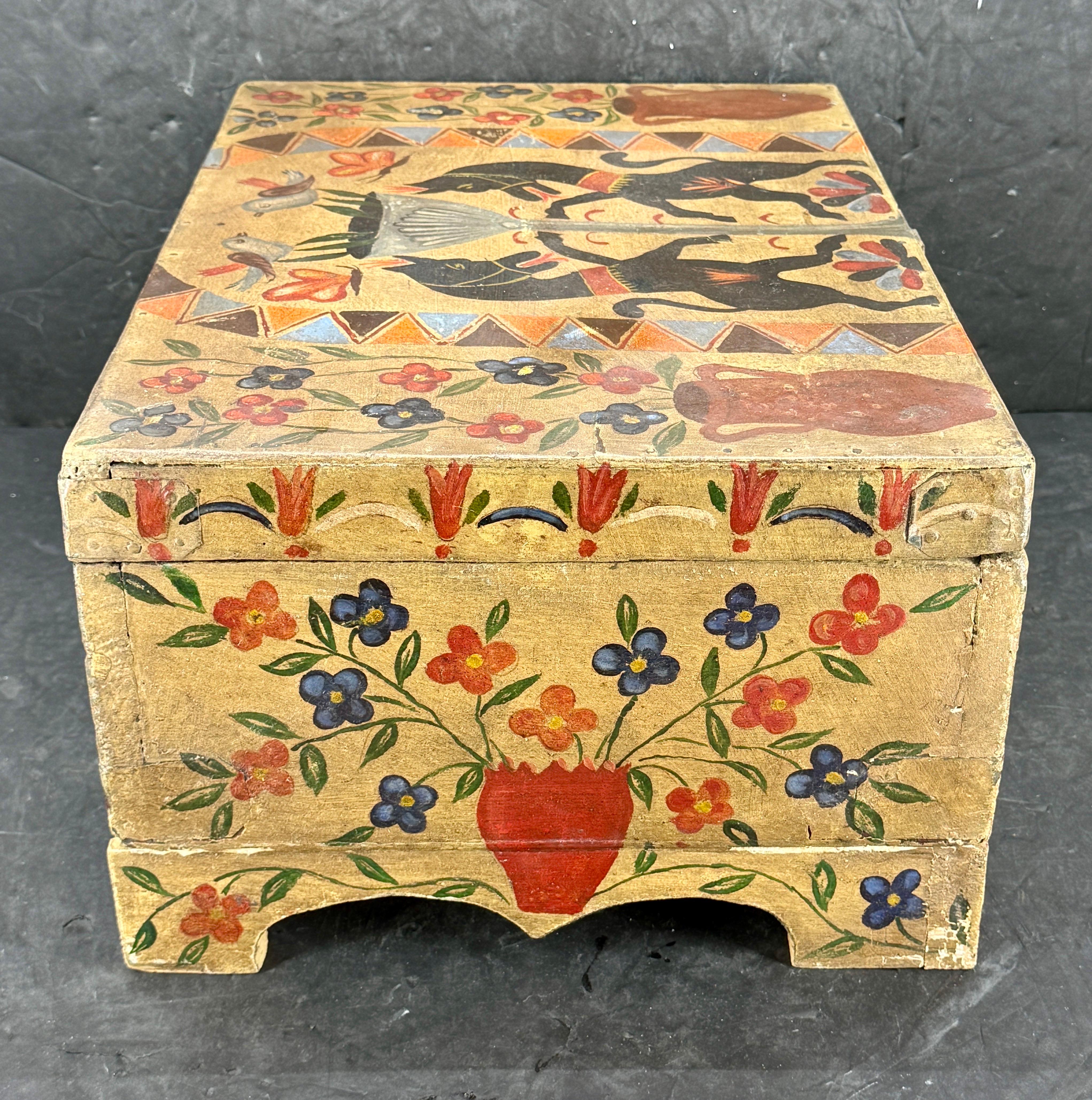19th Century Scandinavian Folk Art Hand-Painted Chest Box For Sale 8