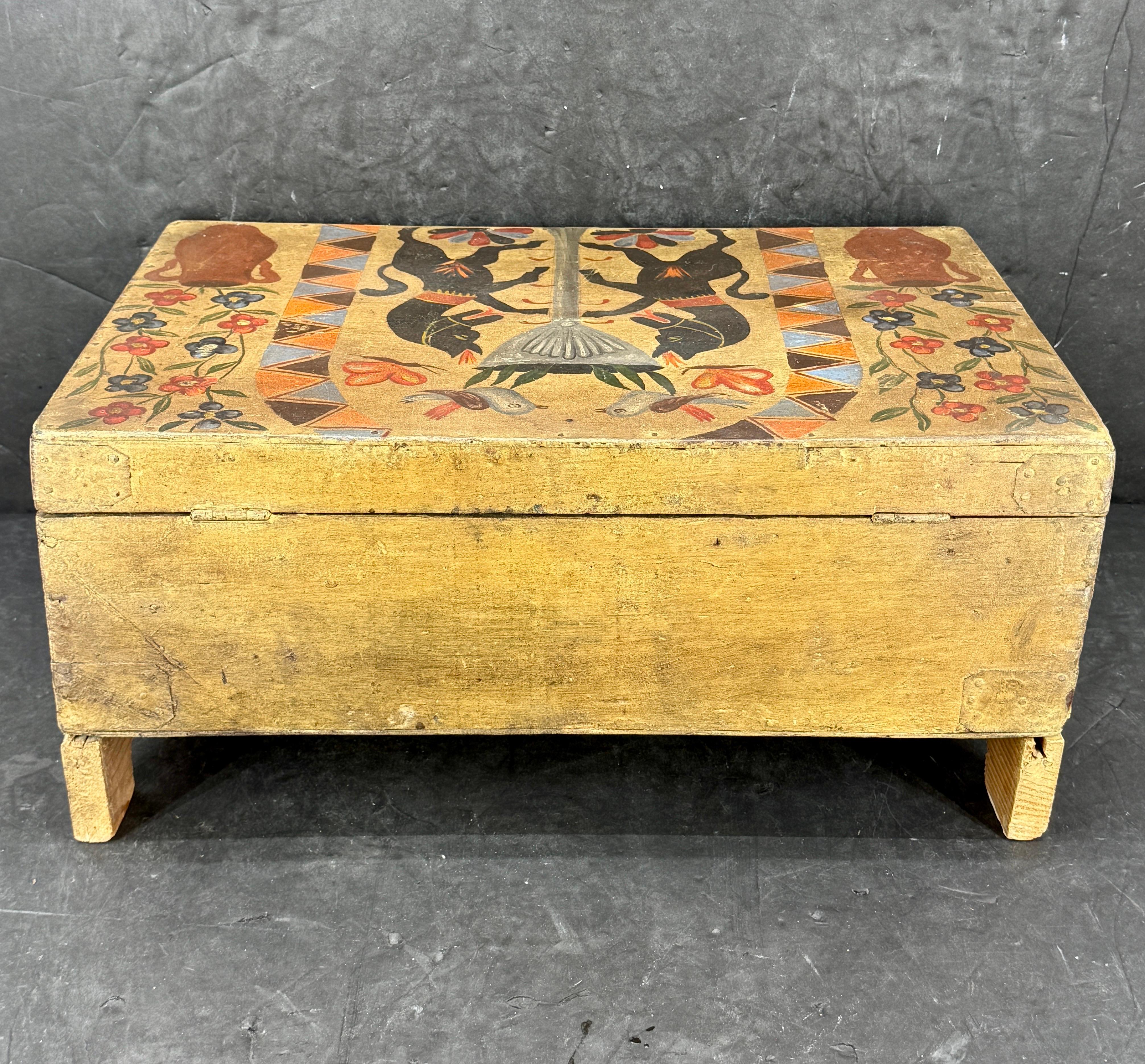19th Century Scandinavian Folk Art Hand-Painted Chest Box For Sale 9