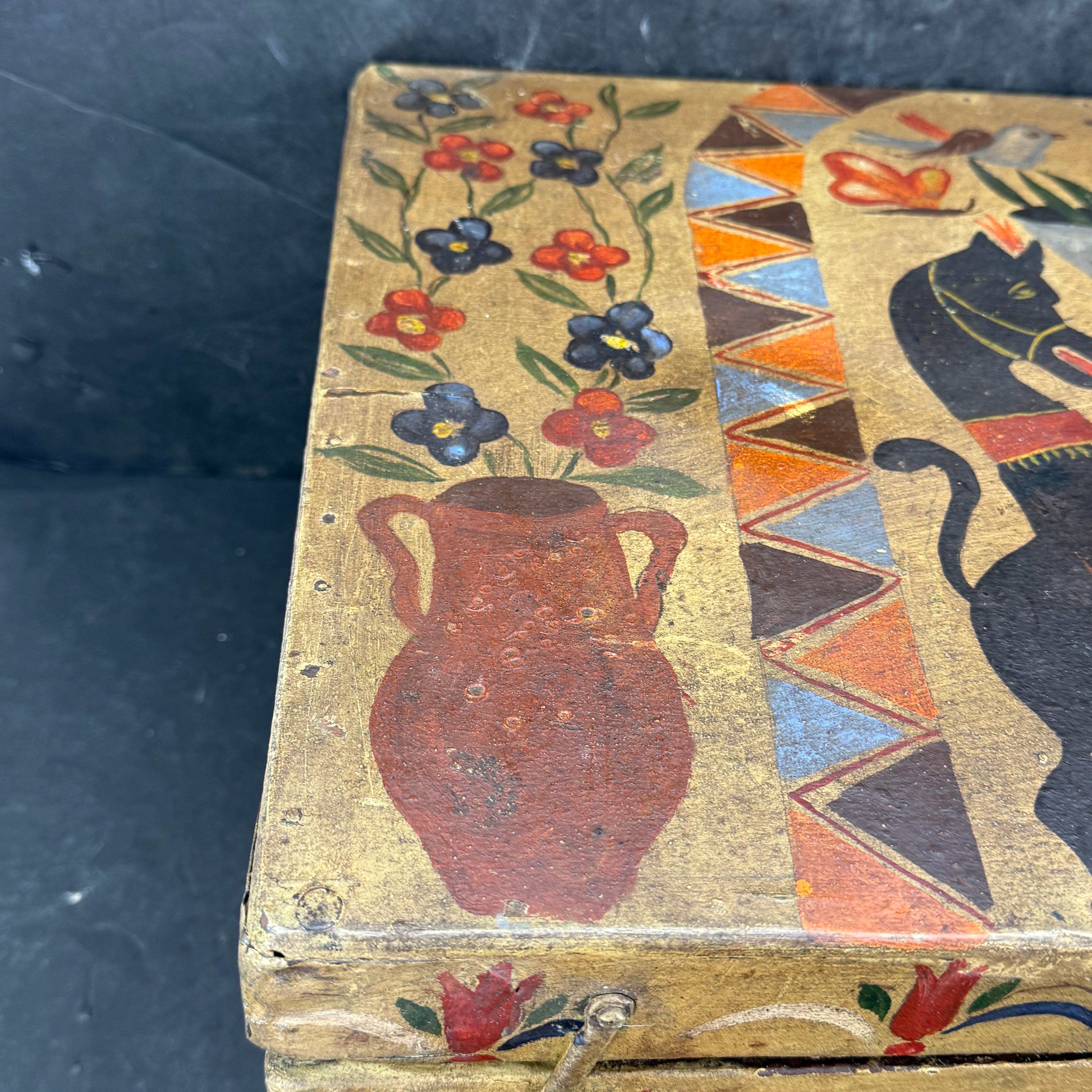 19th Century Scandinavian Folk Art Hand-Painted Chest Box For Sale 14