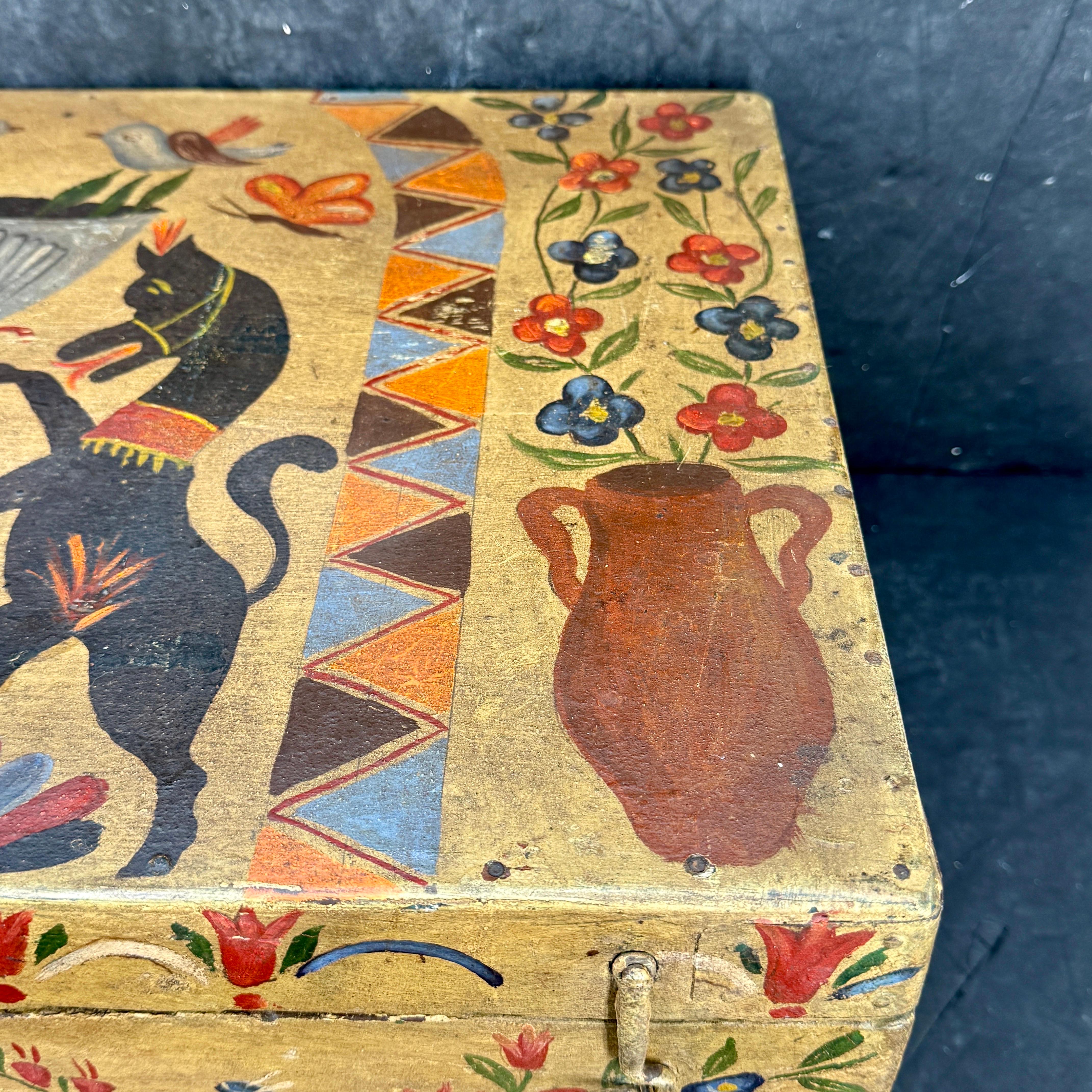 19th Century Scandinavian Folk Art Hand-Painted Chest Box For Sale 15