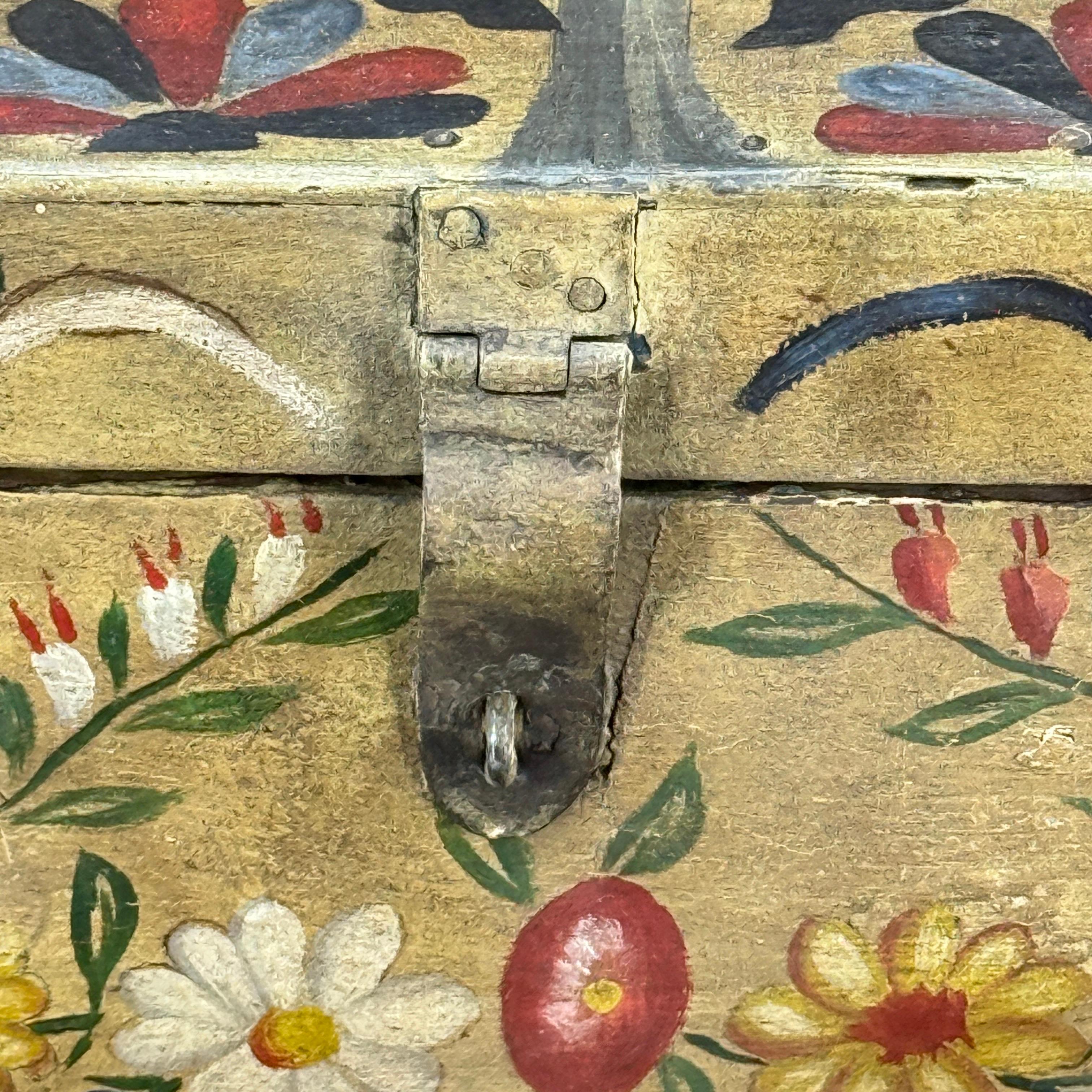 Wood 19th Century Scandinavian Folk Art Hand-Painted Chest Box For Sale