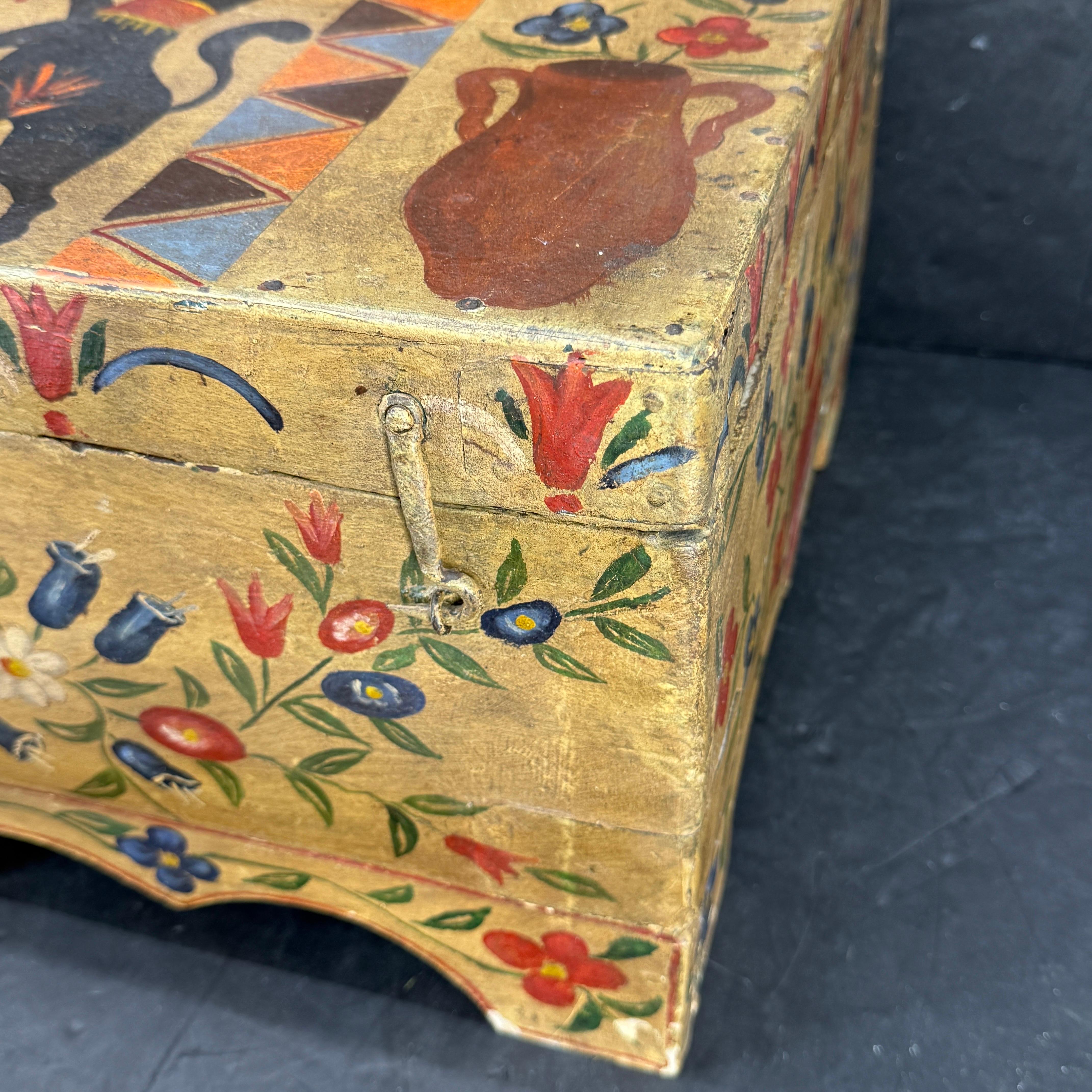 19th Century Scandinavian Folk Art Hand-Painted Chest Box For Sale 3