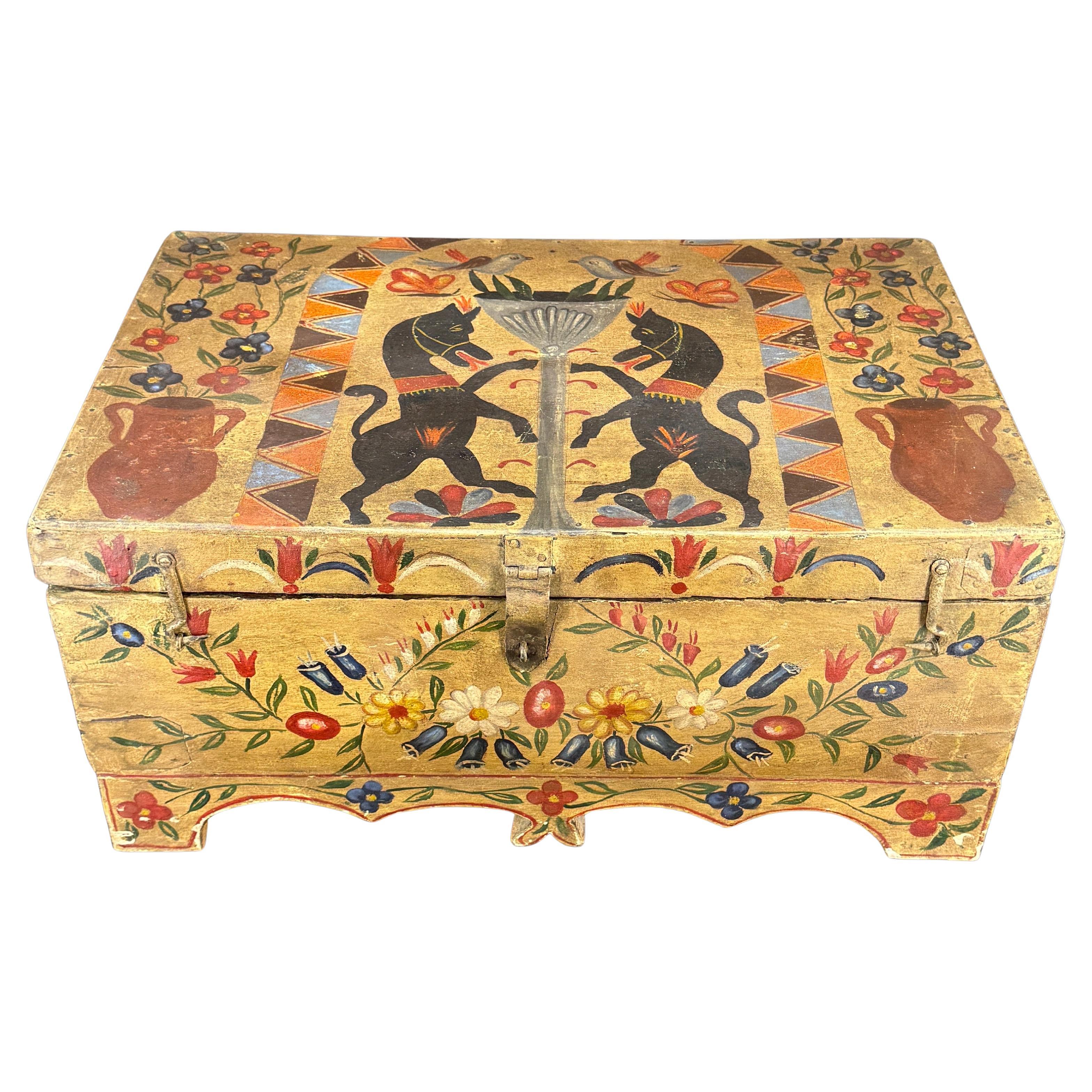 19th Century Scandinavian Folk Art Hand-Painted Chest Box