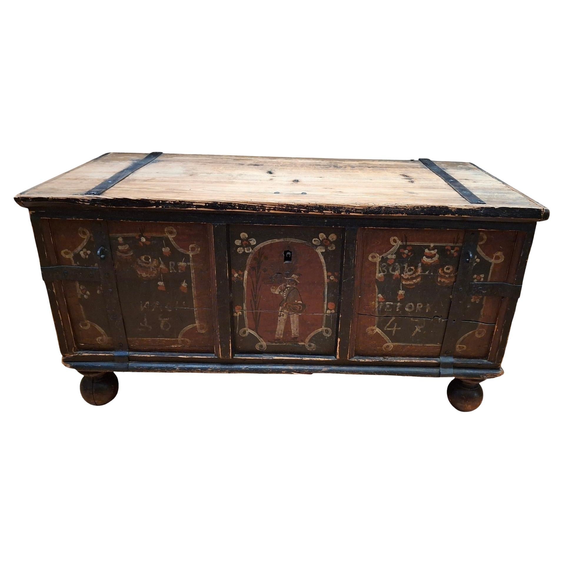19th Century Scandinavian Hand Painted Blanket Chest