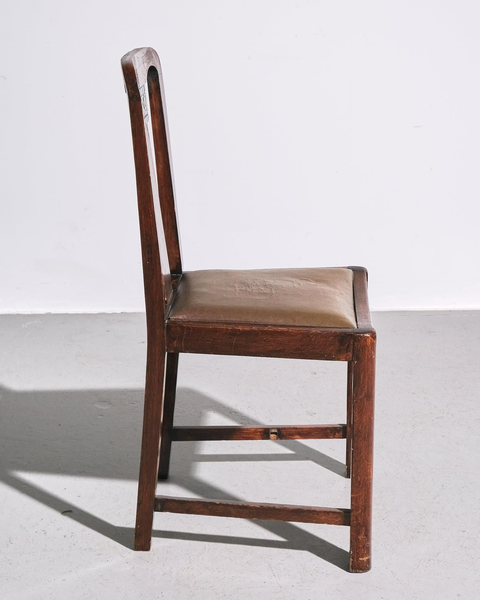 19th Century Scandinavian Oak Side Chair with Leather Seat In Good Condition For Sale In London, GB