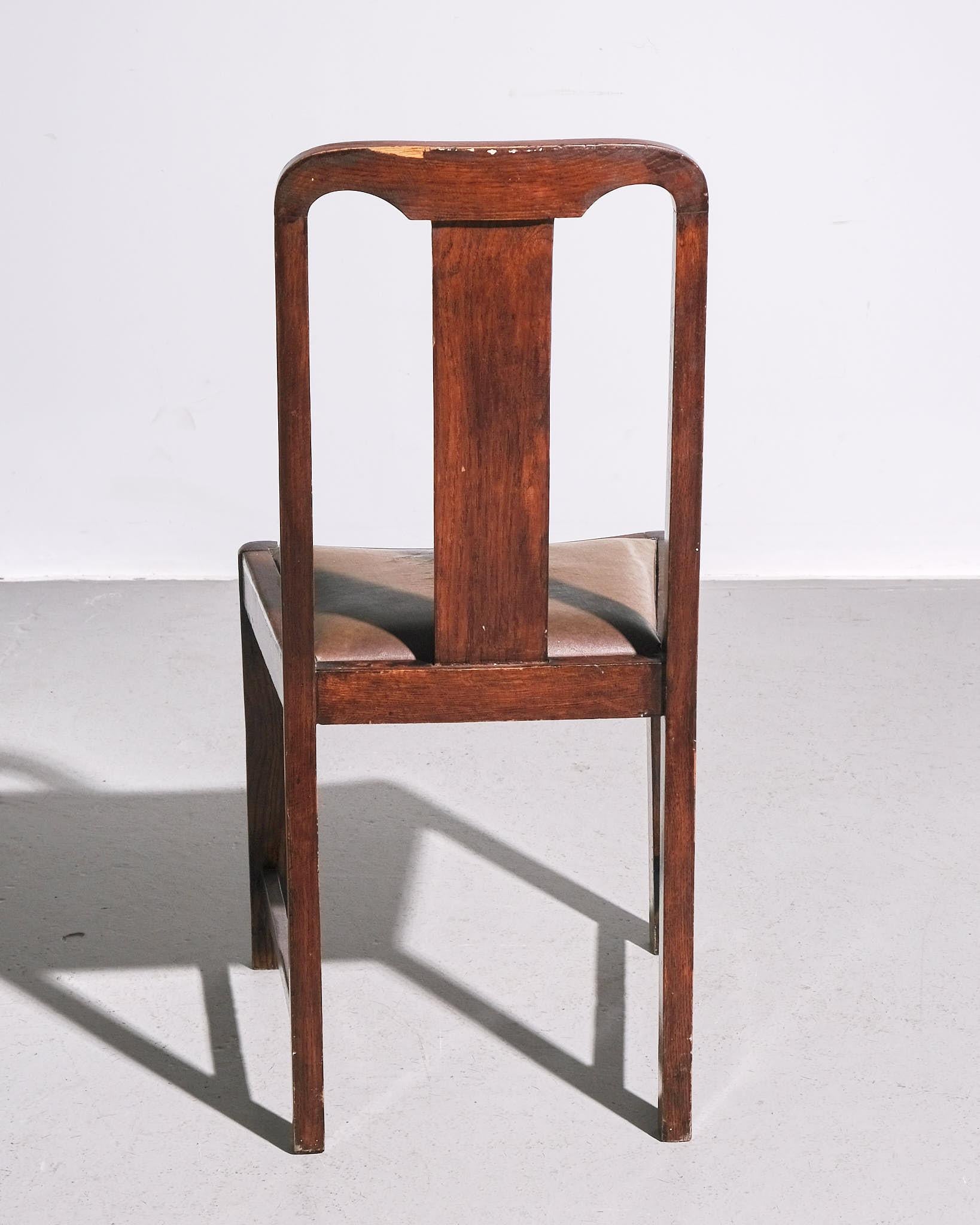 19th Century Scandinavian Oak Side Chair with Leather Seat For Sale 1