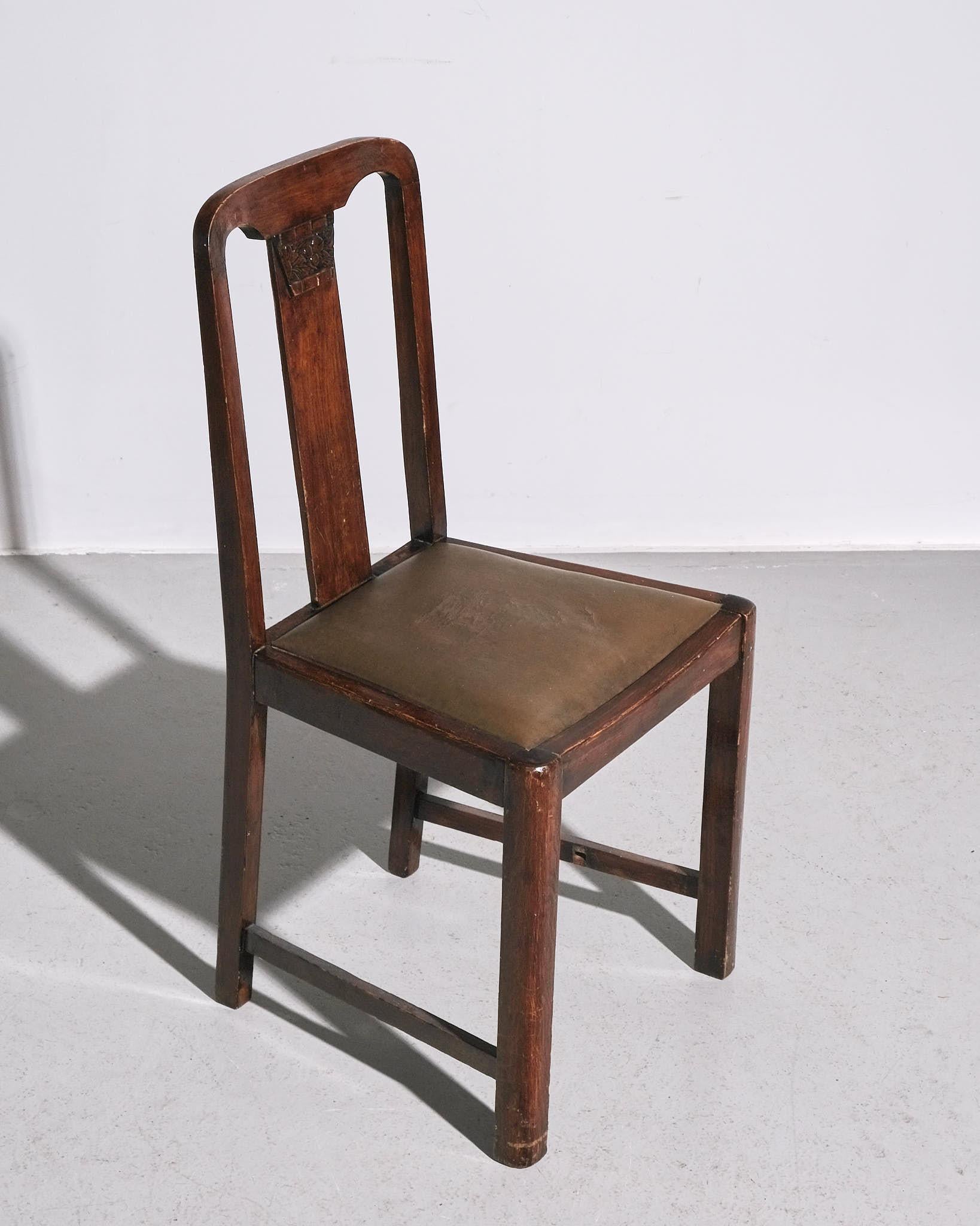 19th Century Scandinavian Oak Side Chair with Leather Seat For Sale 2