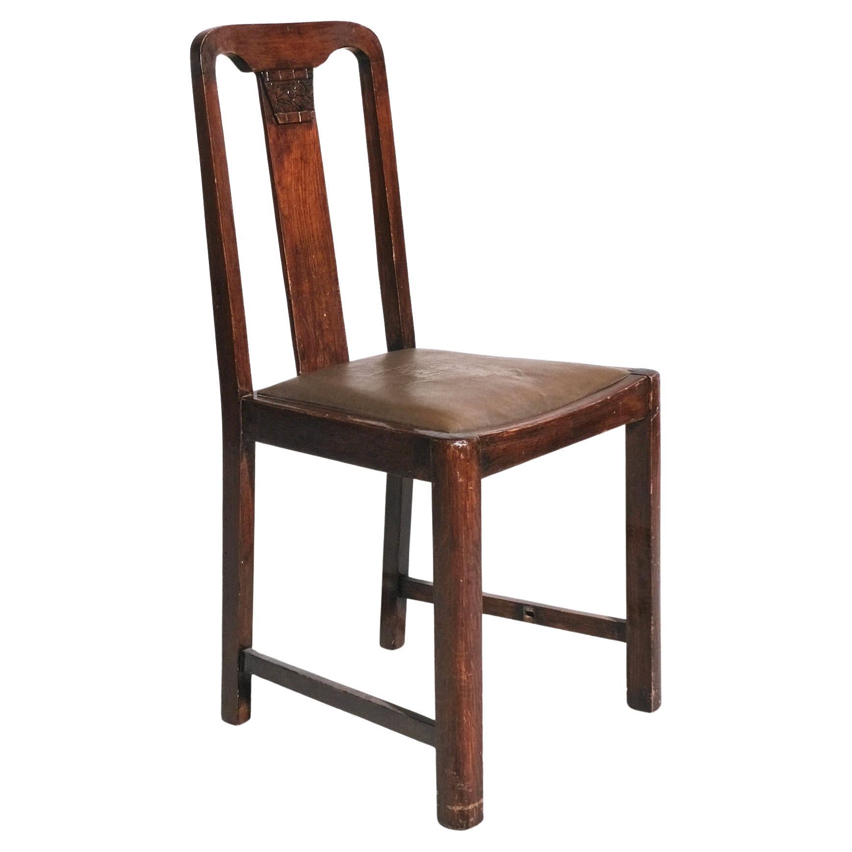 19th Century Scandinavian Oak Side Chair with Leather Seat