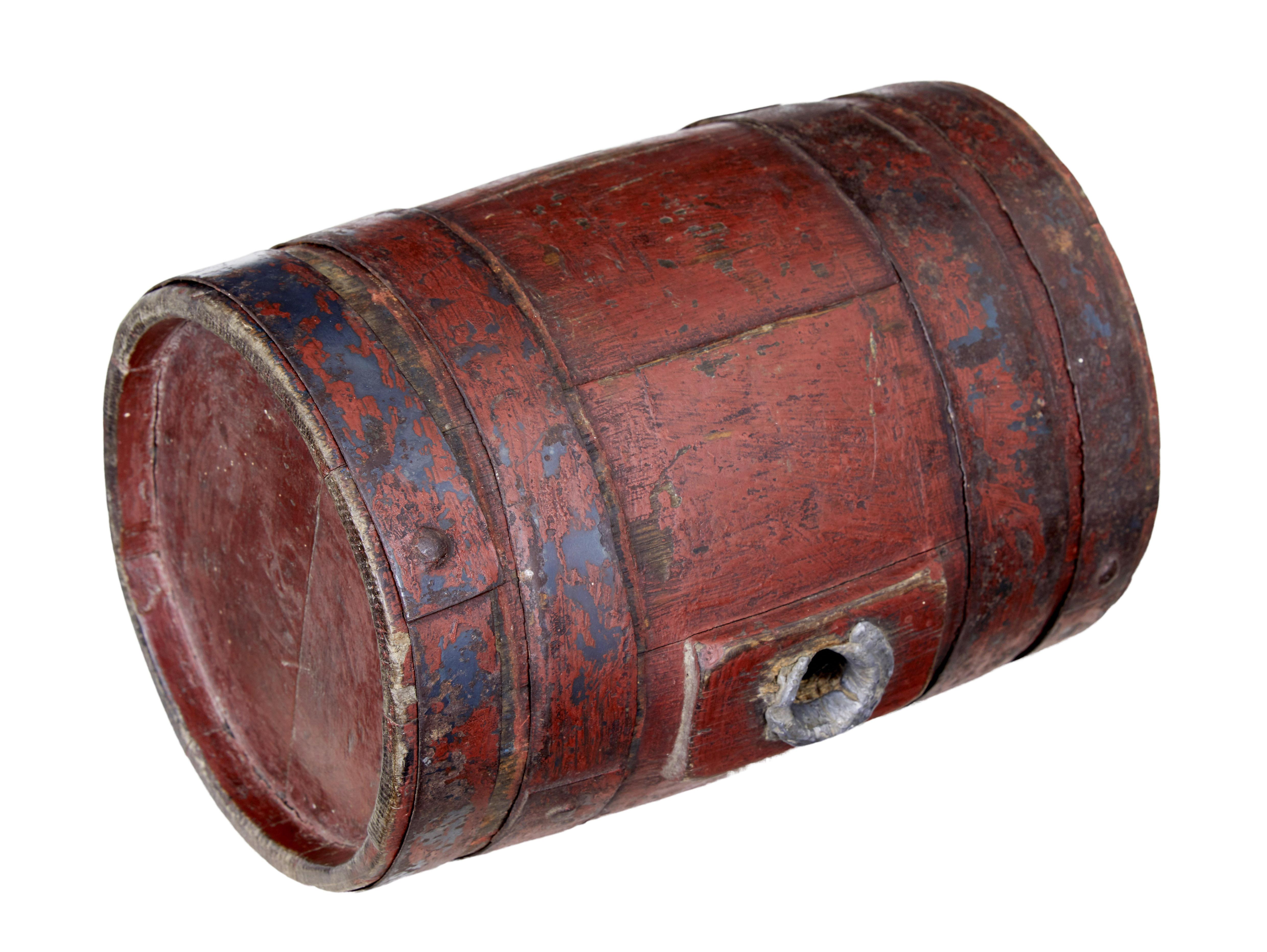 Rustic 19th Century Scandinavian Painted Oak Barrel