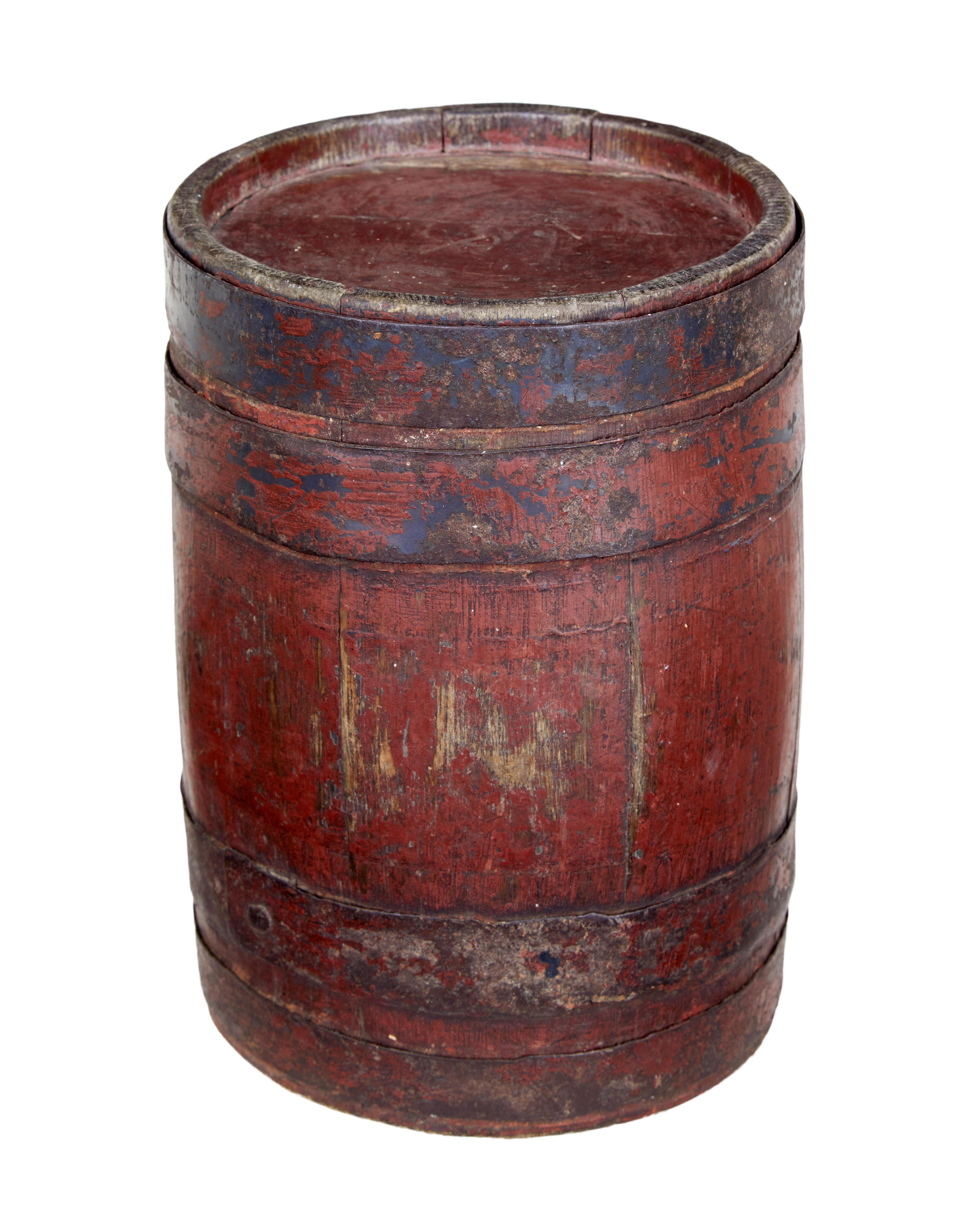 Rustic 19th Century Scandinavian Painted Oak Barrel For Sale