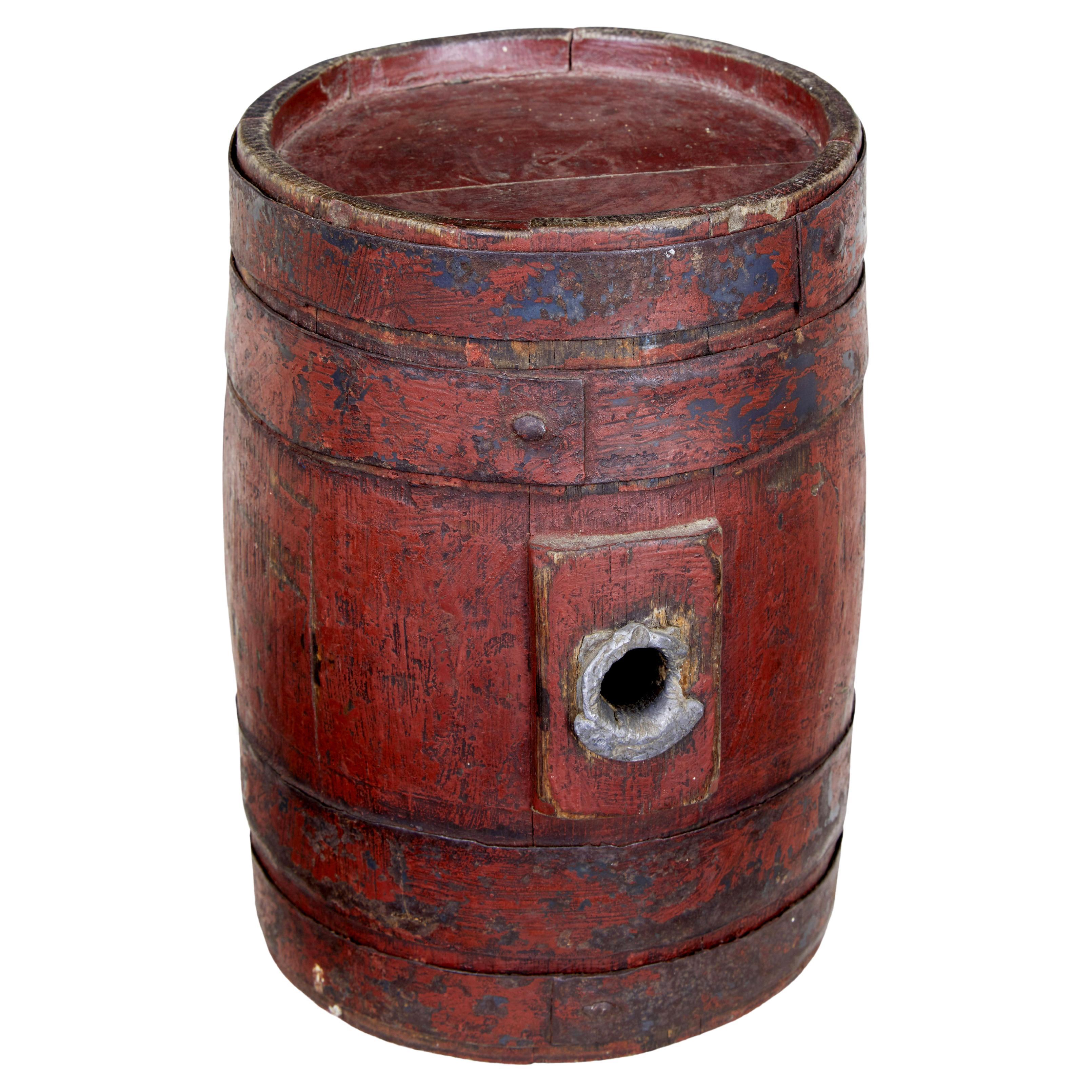 19th Century Scandinavian Painted Oak Barrel For Sale