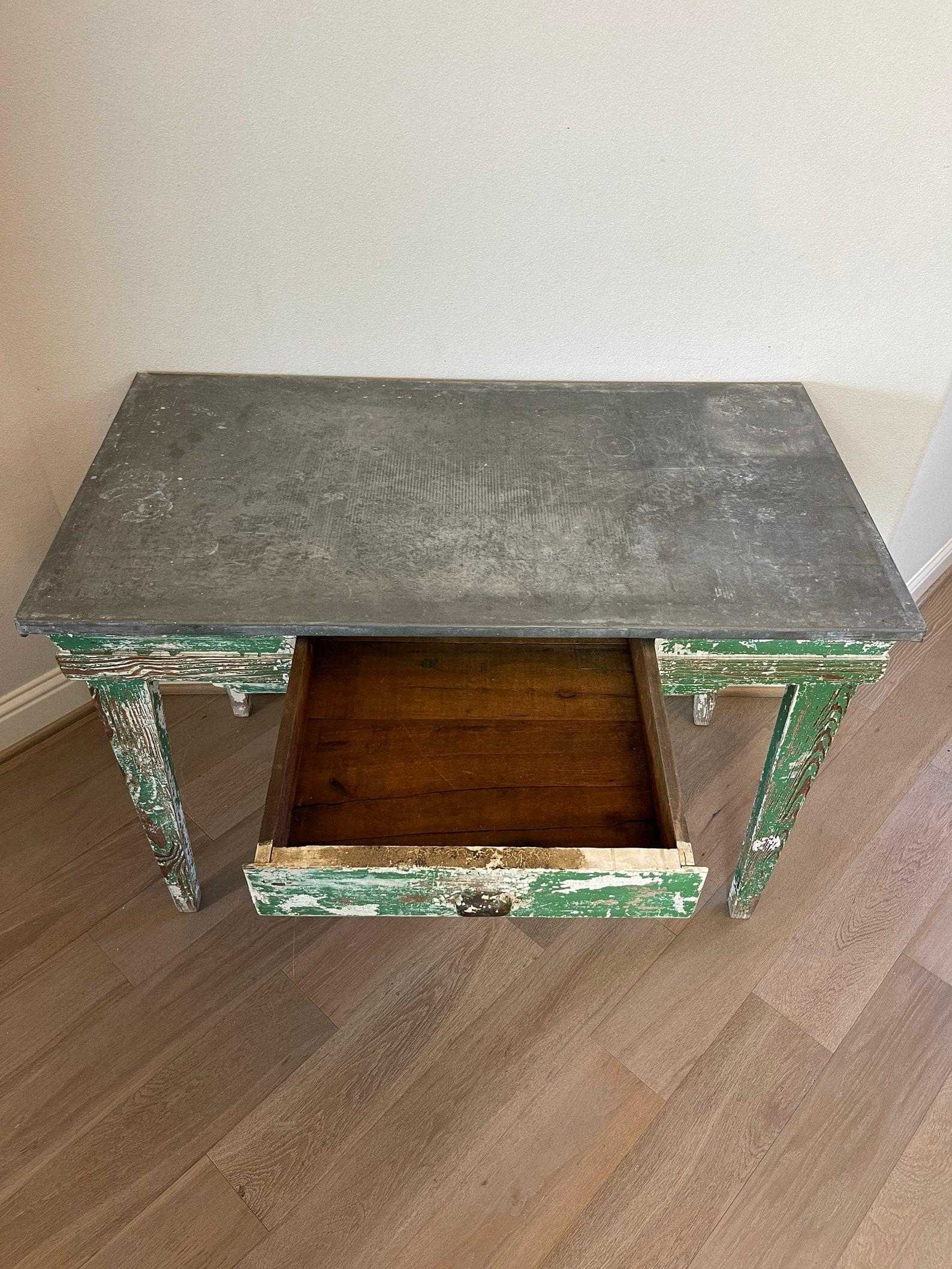 Galvanized 19th Century, Scandinavian Painted Pine Work Table For Sale