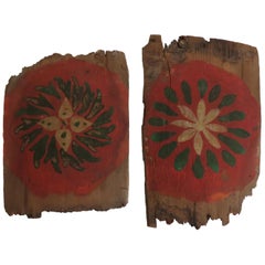 19th Century Scandinavian Pigment Hand Painted Wooden Shingles Fragments