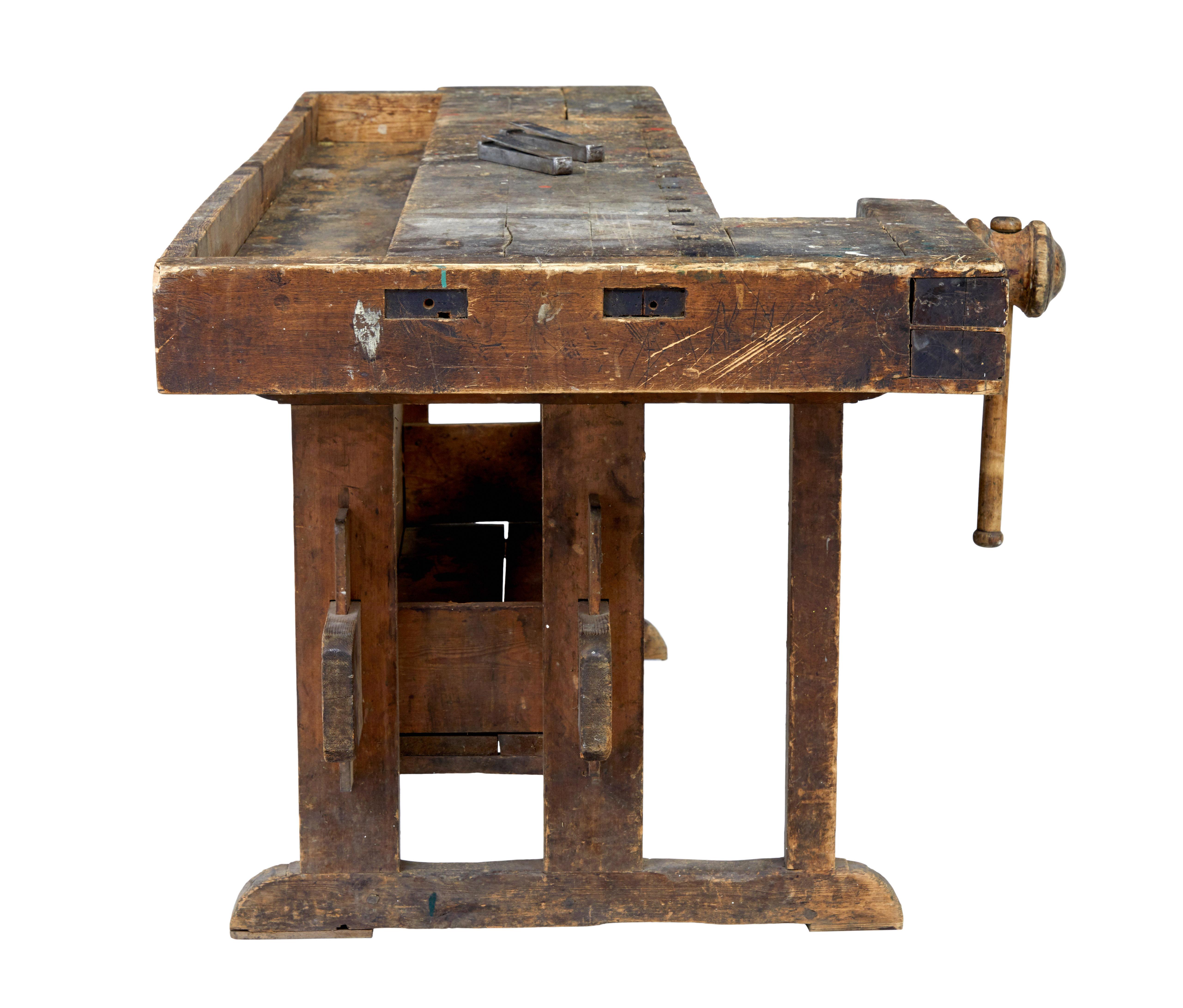Rustic 19th century Scandinavian pine workbench